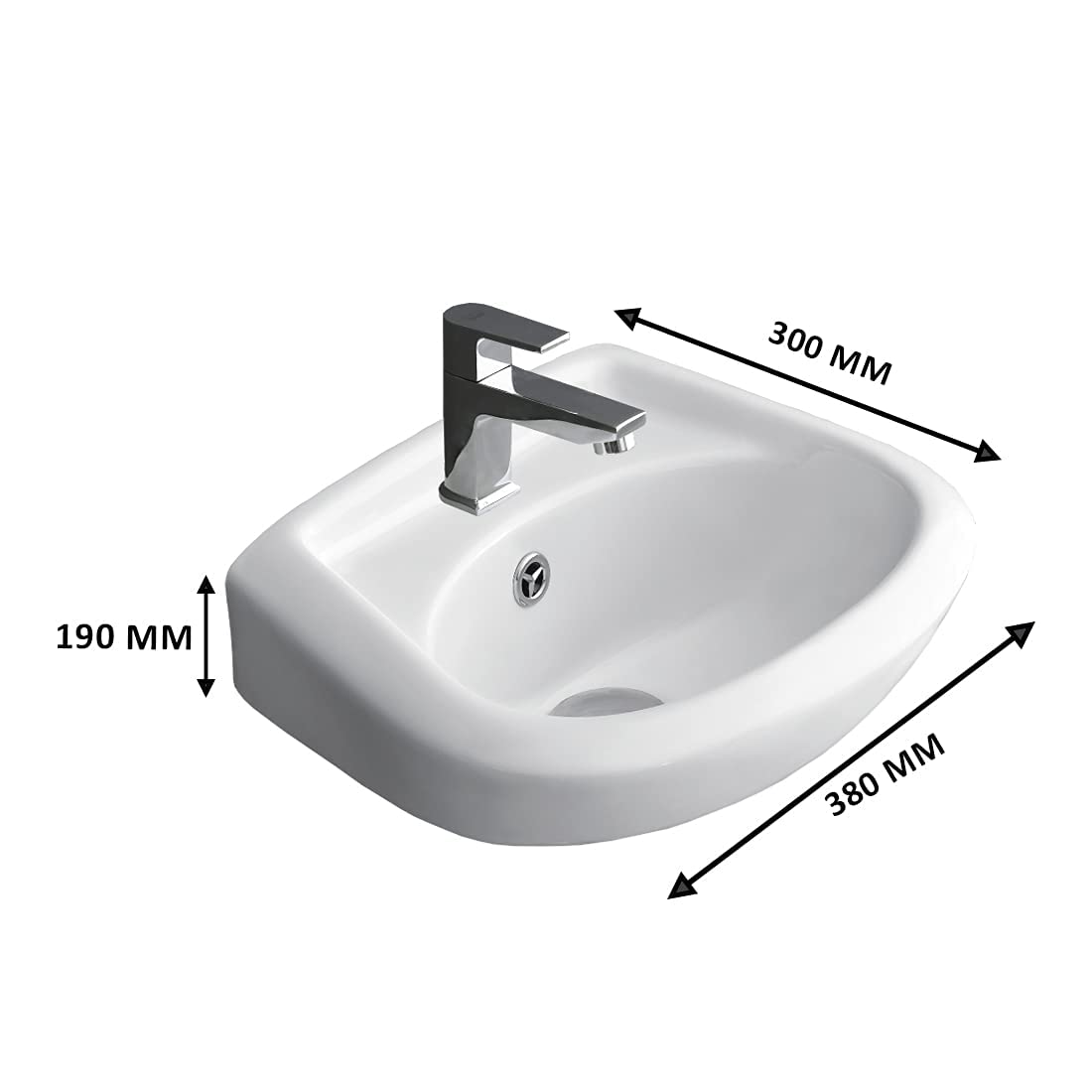 NANO Wall Mounted Wash Basin for Bathroom White Rectangle 380x300x190 mm