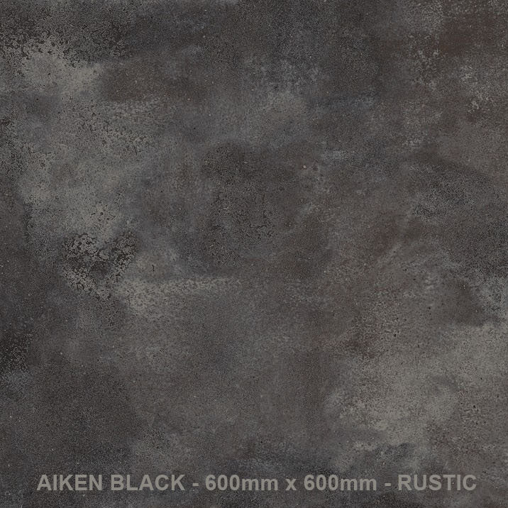 Aiken Black Rectified Rustic Porcelain (600mm x 600mm) Wall And Floor Tiles