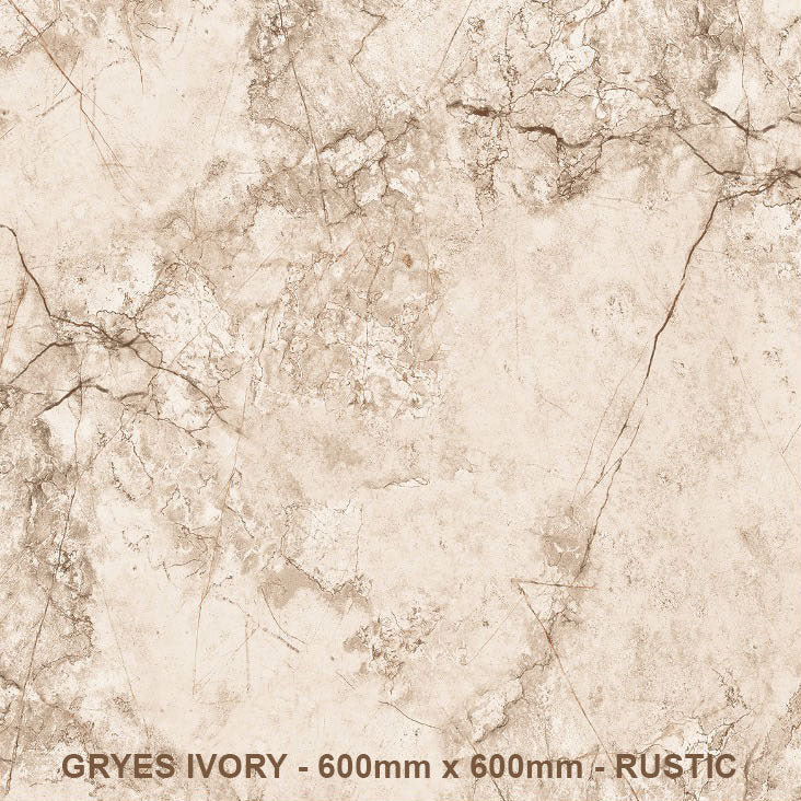 Gryes Ivory Rectified Rustic Porcelain (600mm x 600mm) Wall And Floor Tiles