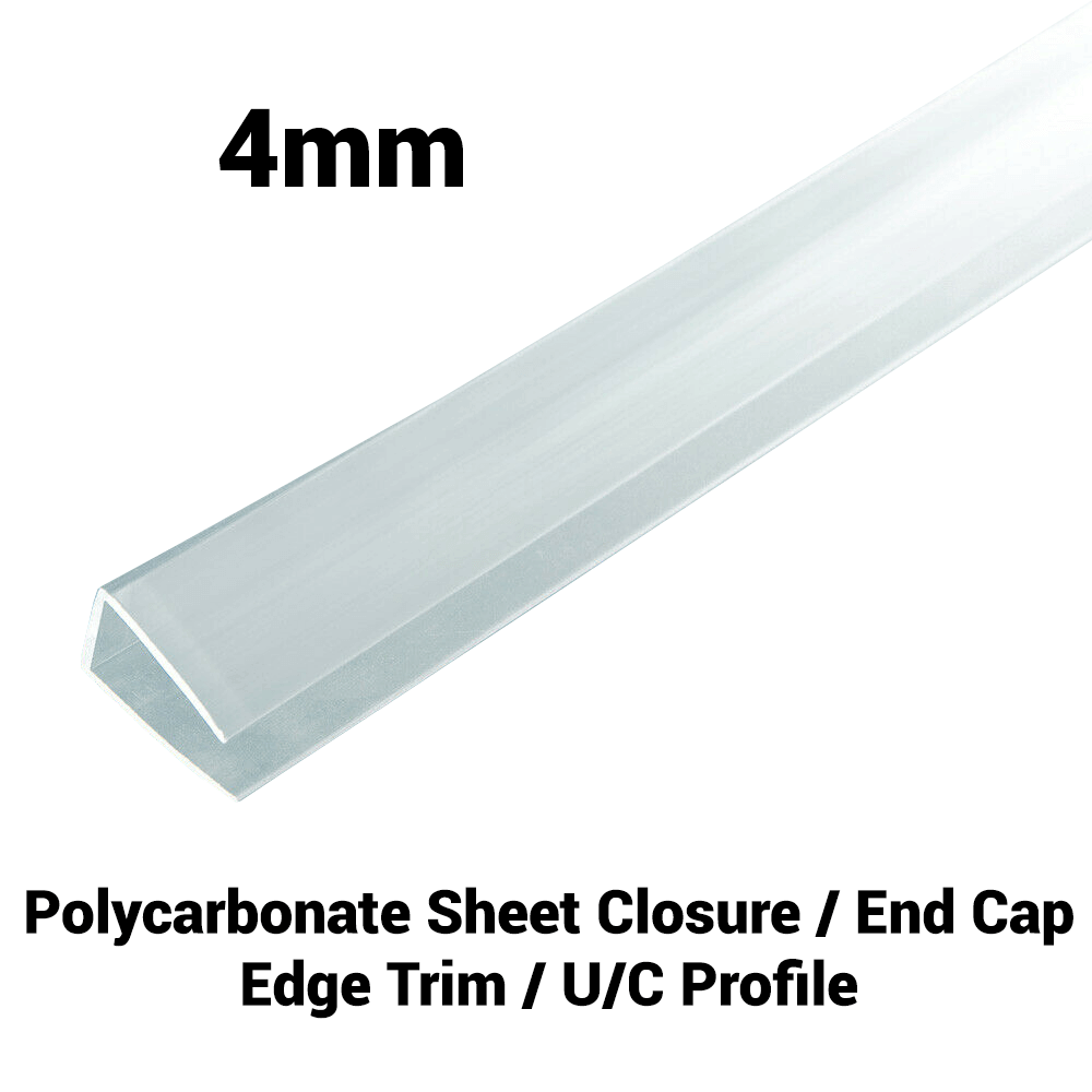 4mm Polycarbonate U Profile Clear Various Size 10 Year Warranty