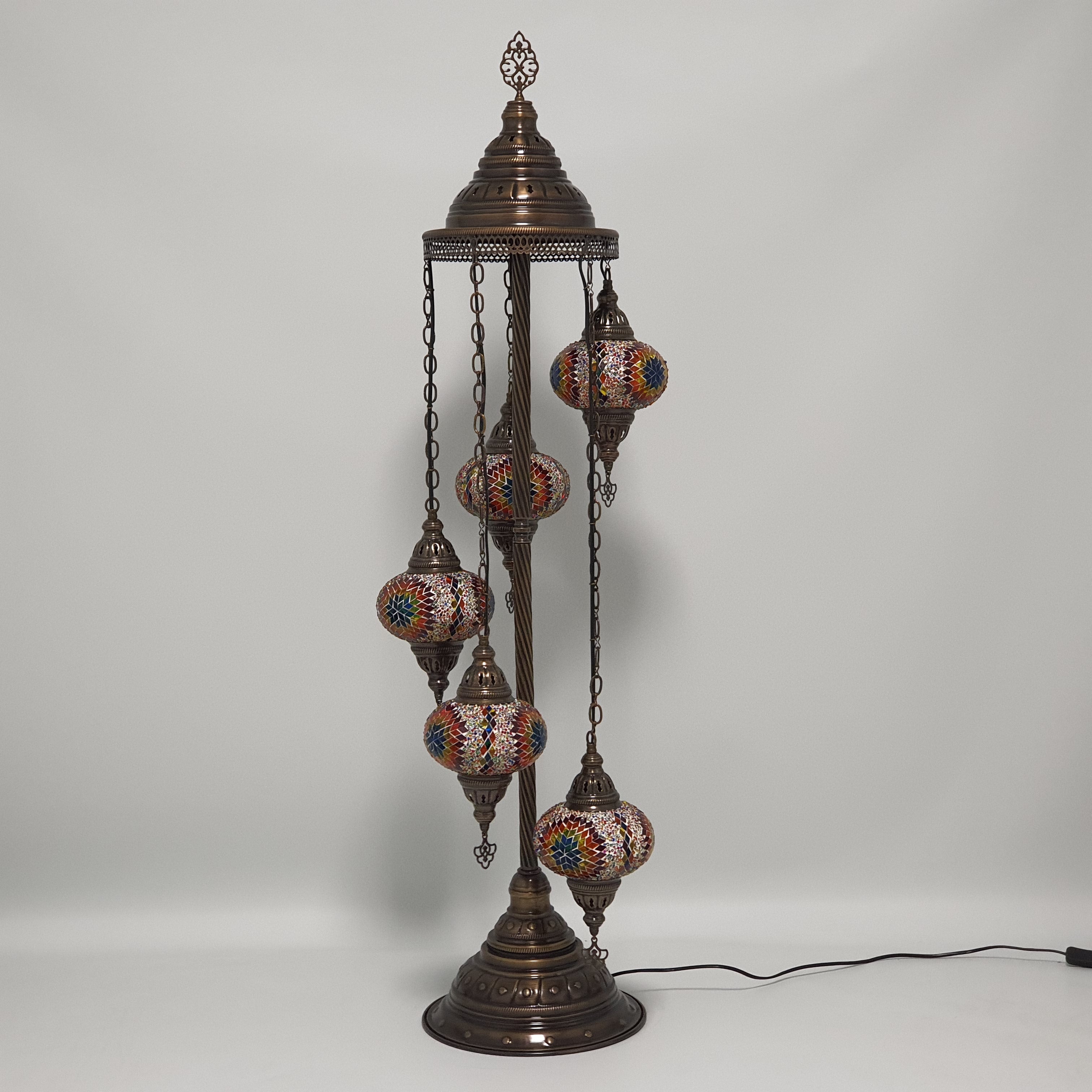 5 Globe Warm Mix Turkish Tiffany Mosaic Floor Lamp LED Light