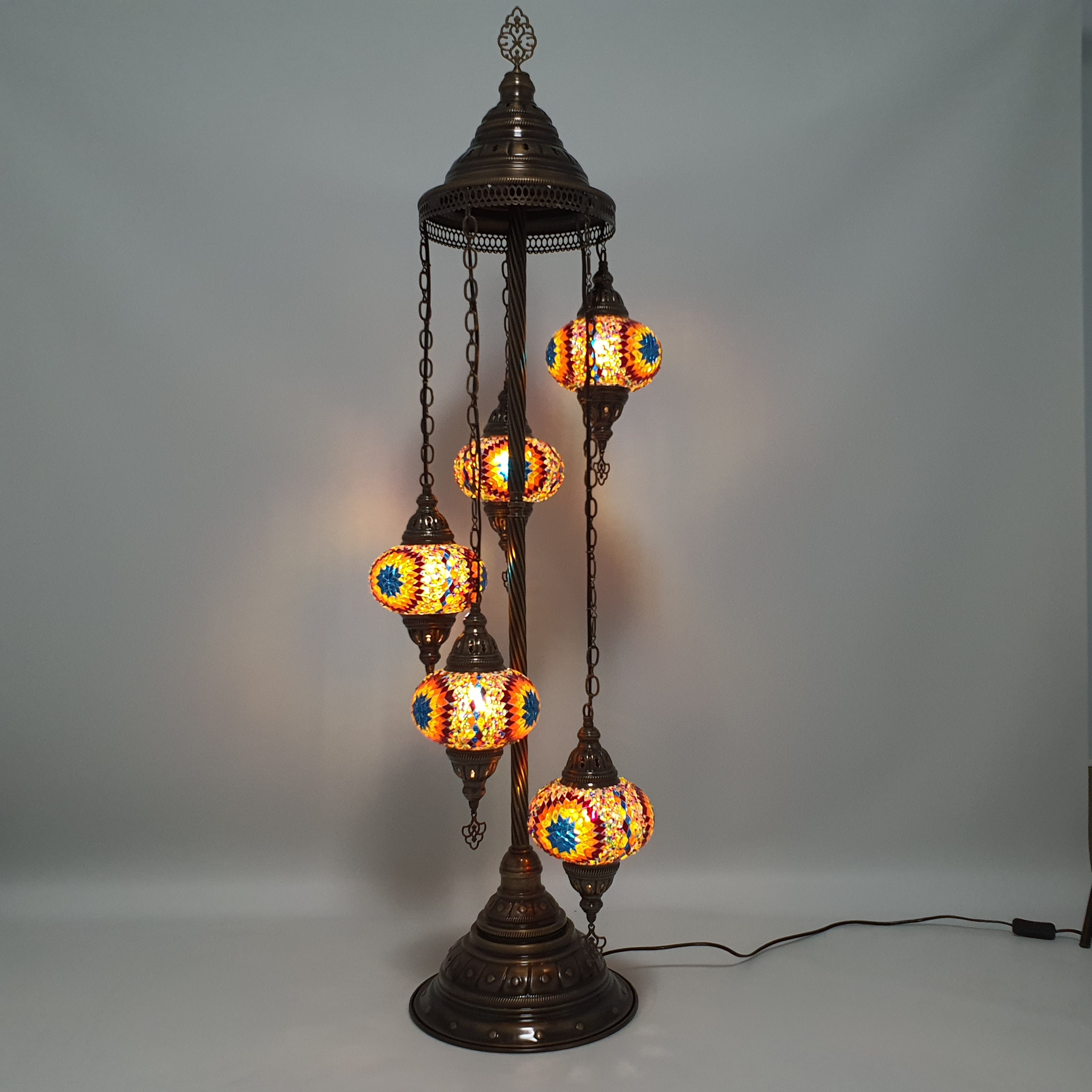 5 Globe Warm Mix Turkish Tiffany Mosaic Floor Lamp LED Light