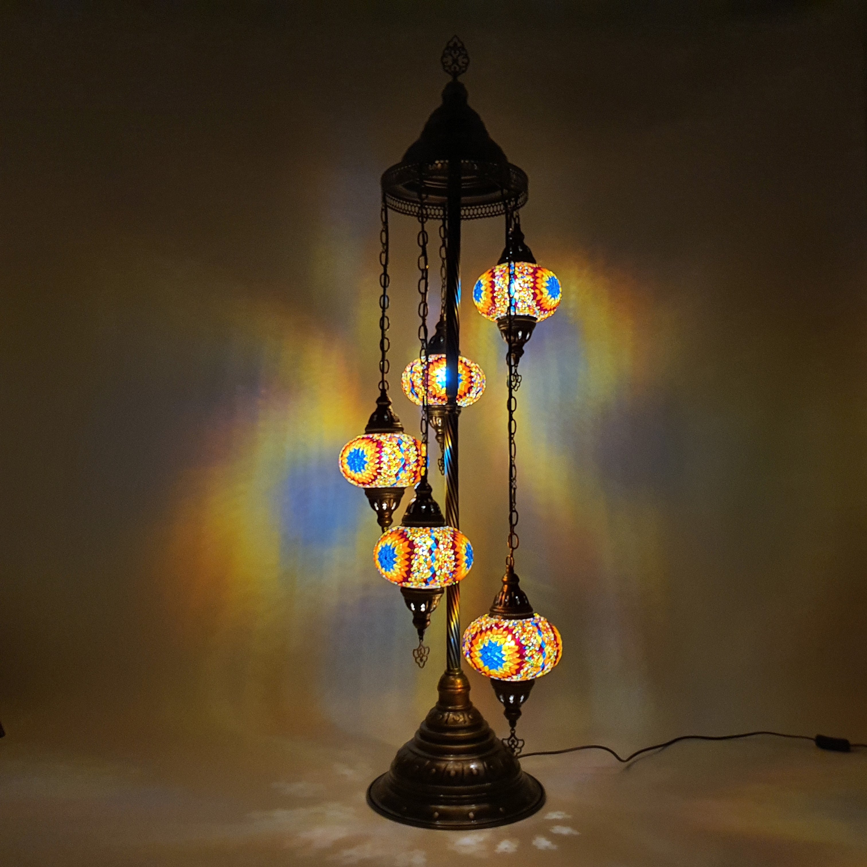 5 Globe Warm Mix Turkish Tiffany Mosaic Floor Lamp LED Light