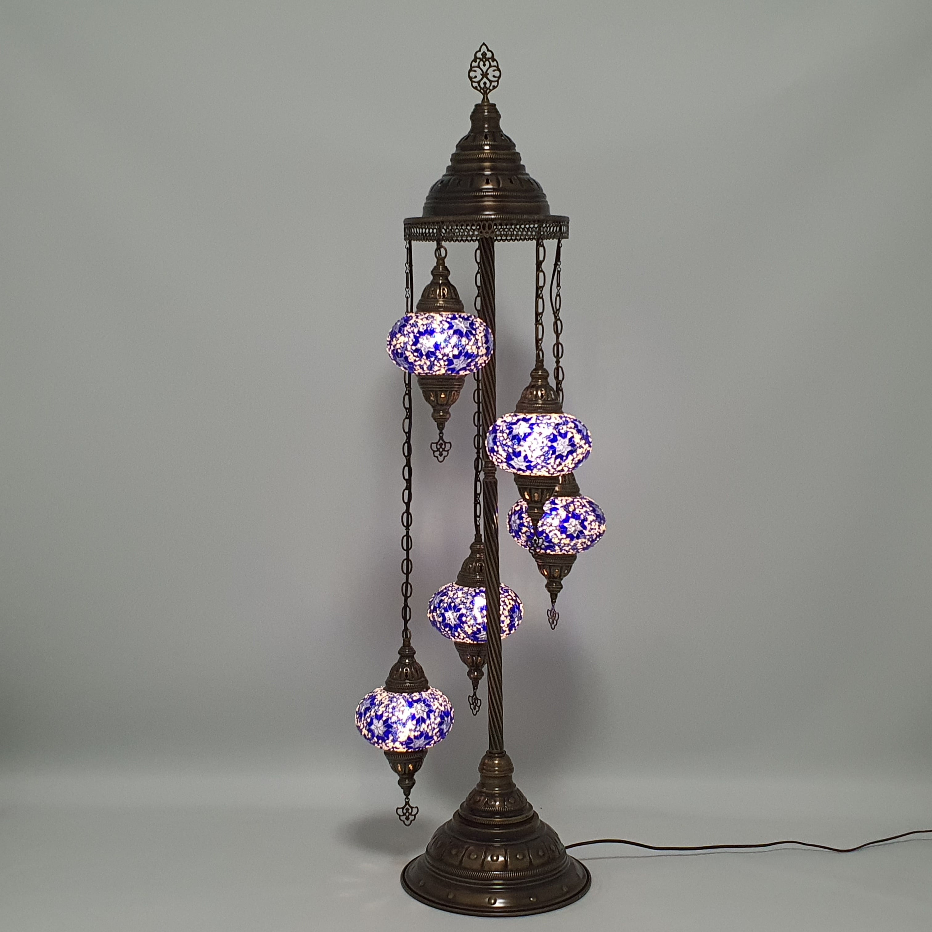 5 Globe White Blue Turkish Tiffany Mosaic Floor Lamp LED Light