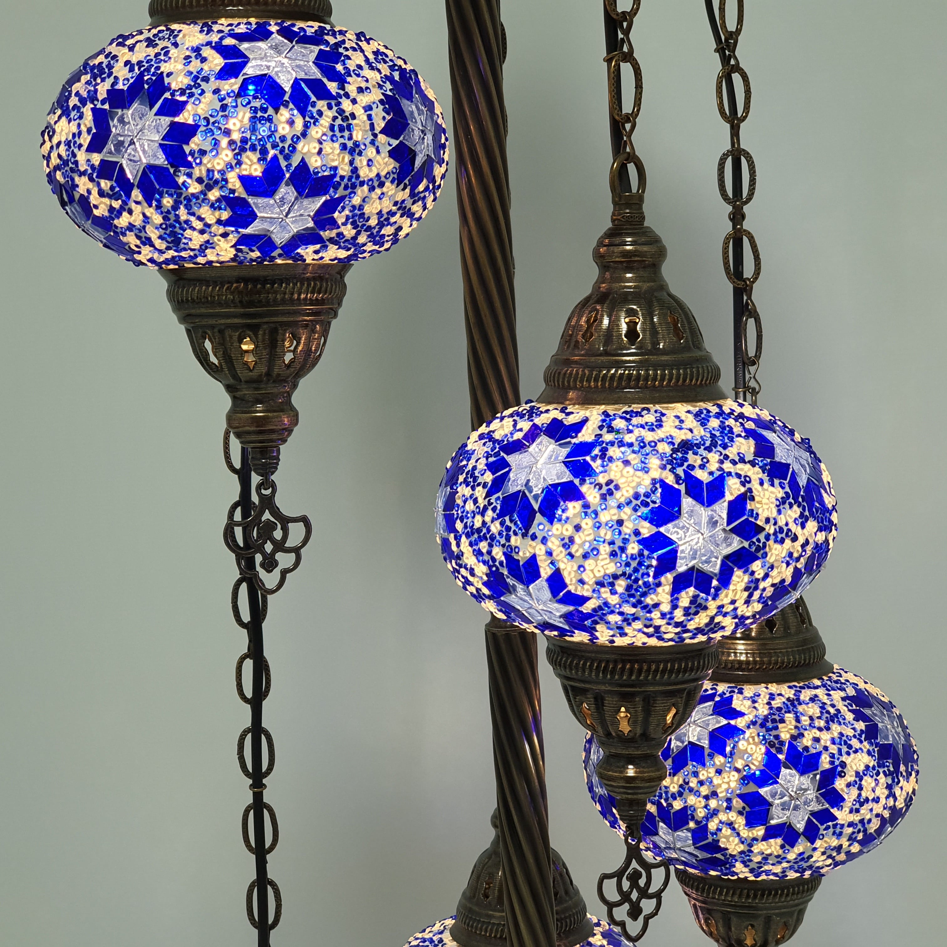 5 Globe White Blue Turkish Tiffany Mosaic Floor Lamp LED Light