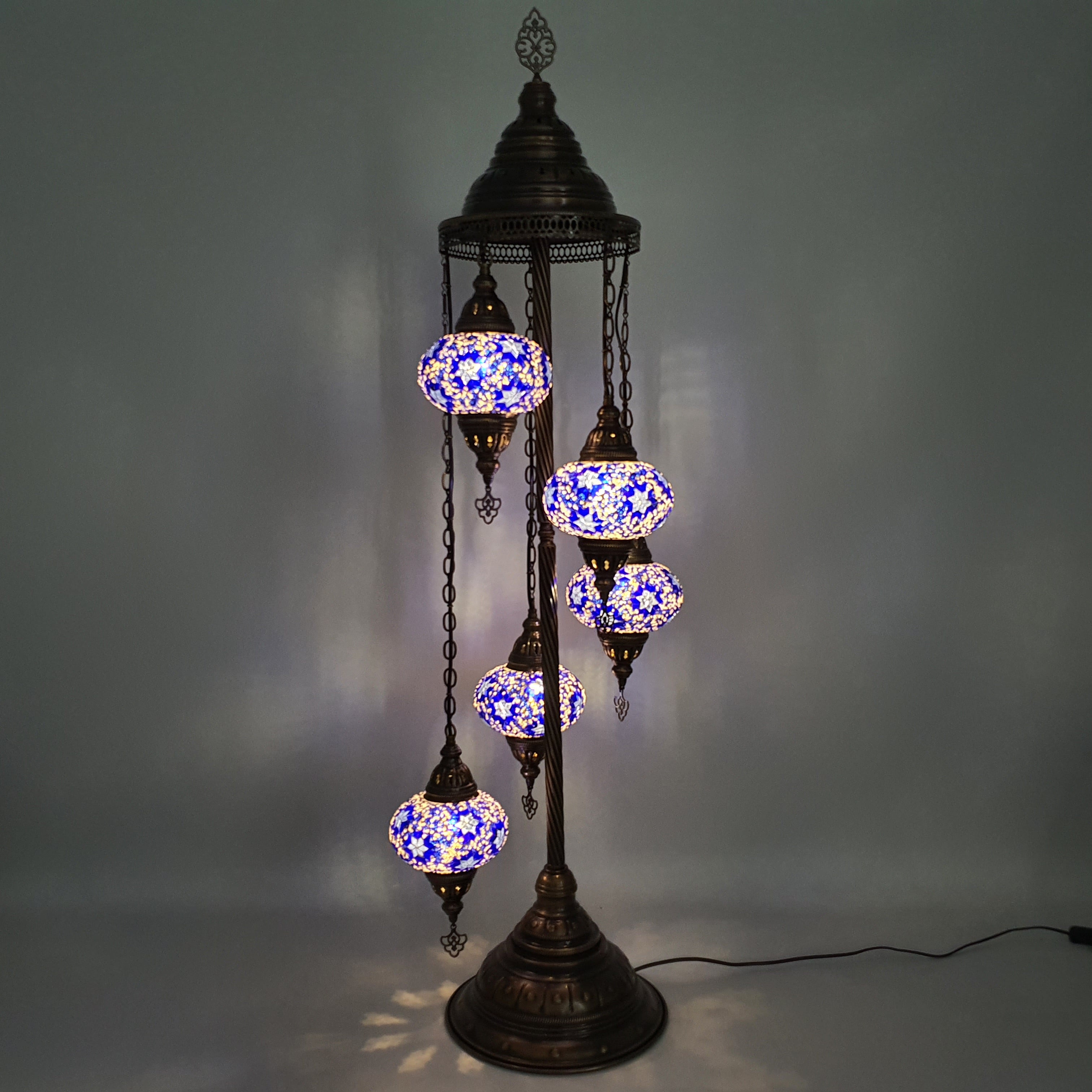 5 Globe White Blue Turkish Tiffany Mosaic Floor Lamp LED Light
