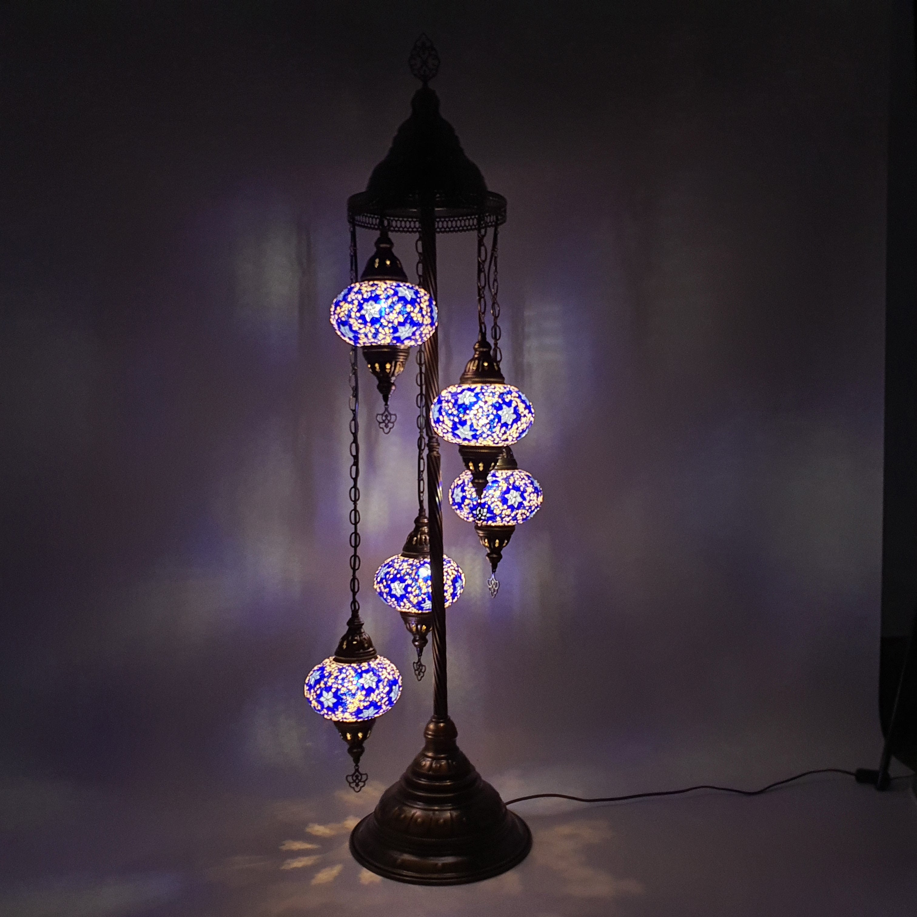 5 Globe White Blue Turkish Tiffany Mosaic Floor Lamp LED Light