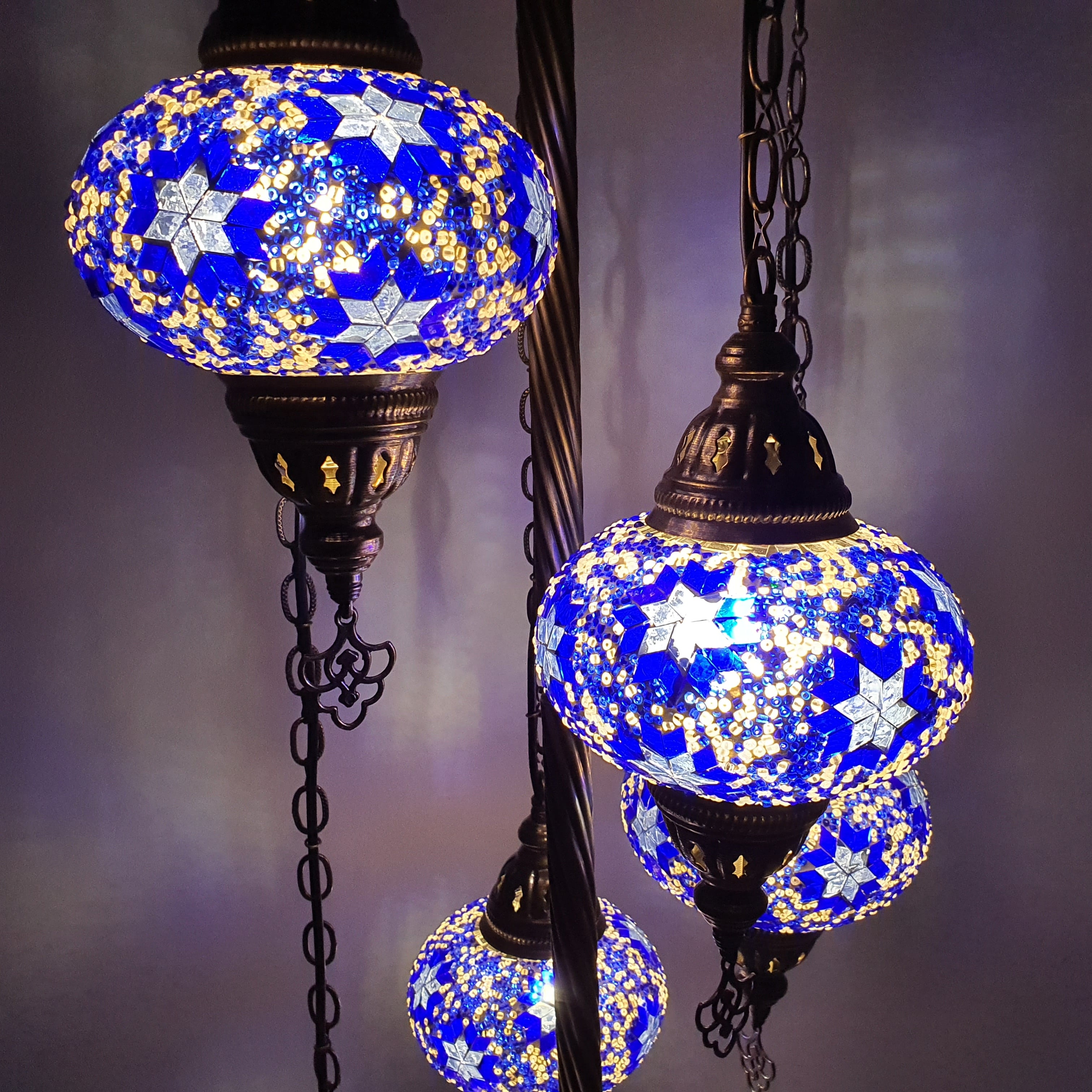 5 Globe White Blue Turkish Tiffany Mosaic Floor Lamp LED Light