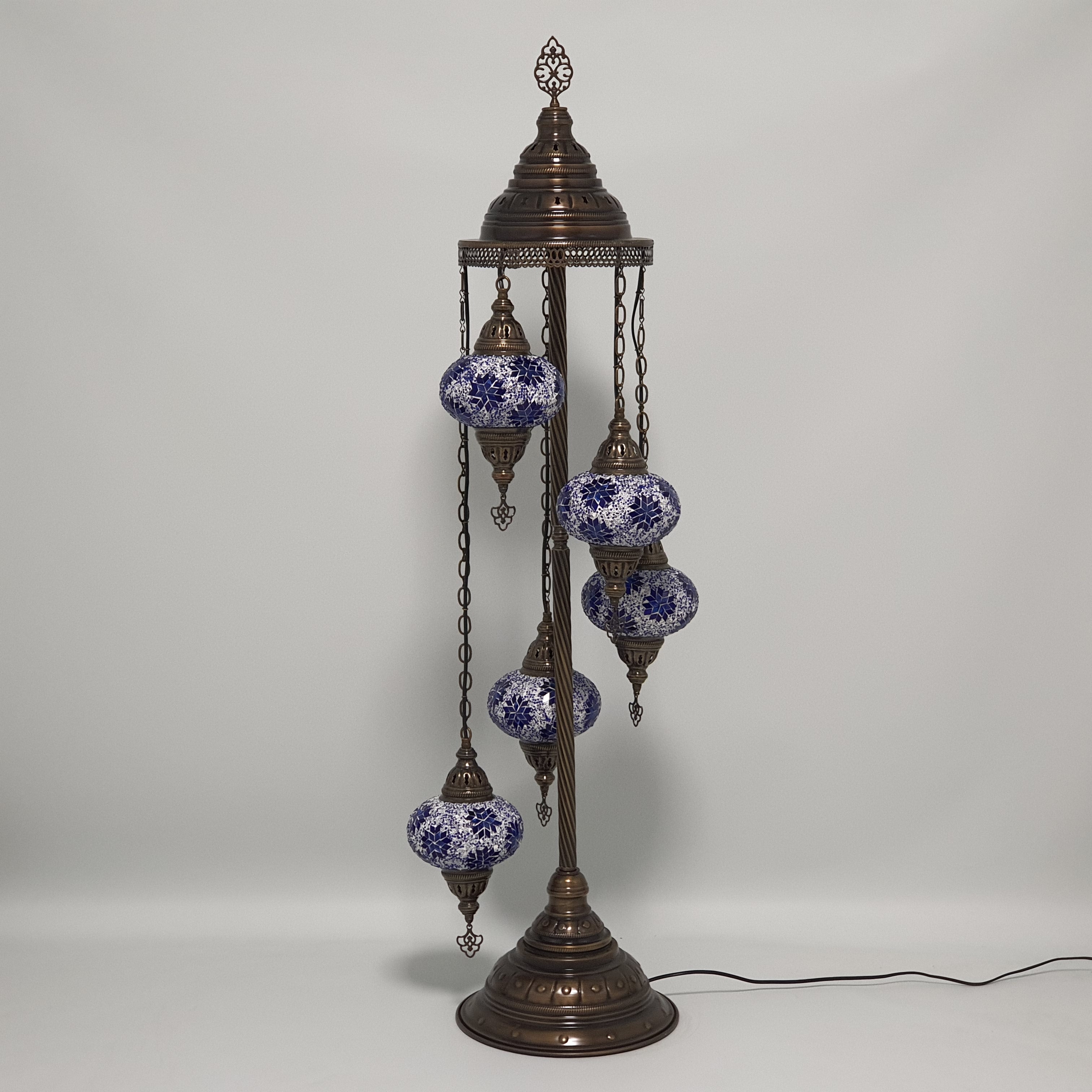 5 Globe White Blue Turkish Tiffany Mosaic Floor Lamp LED Light