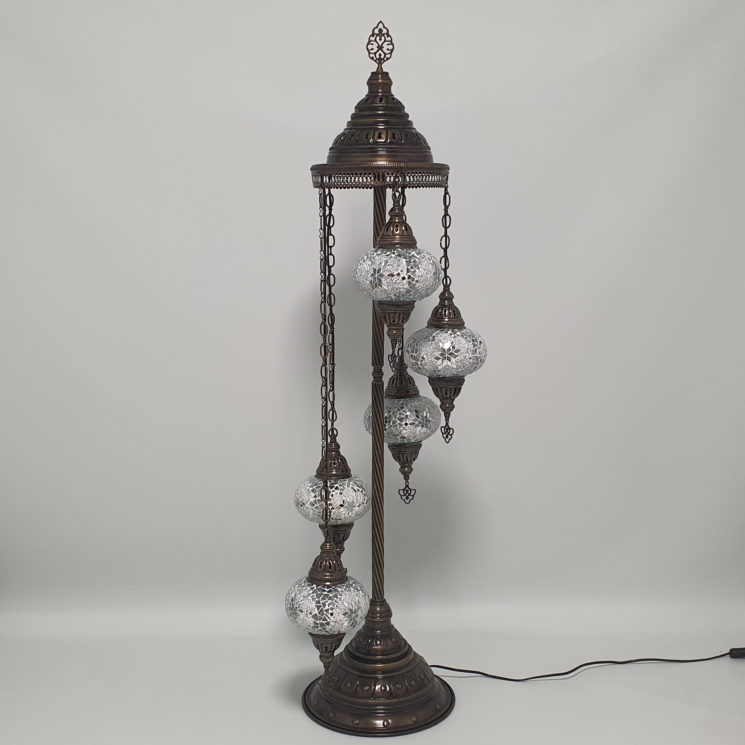 5 Globe White Star Turkish Tiffany Mosaic Floor Lamp LED Light