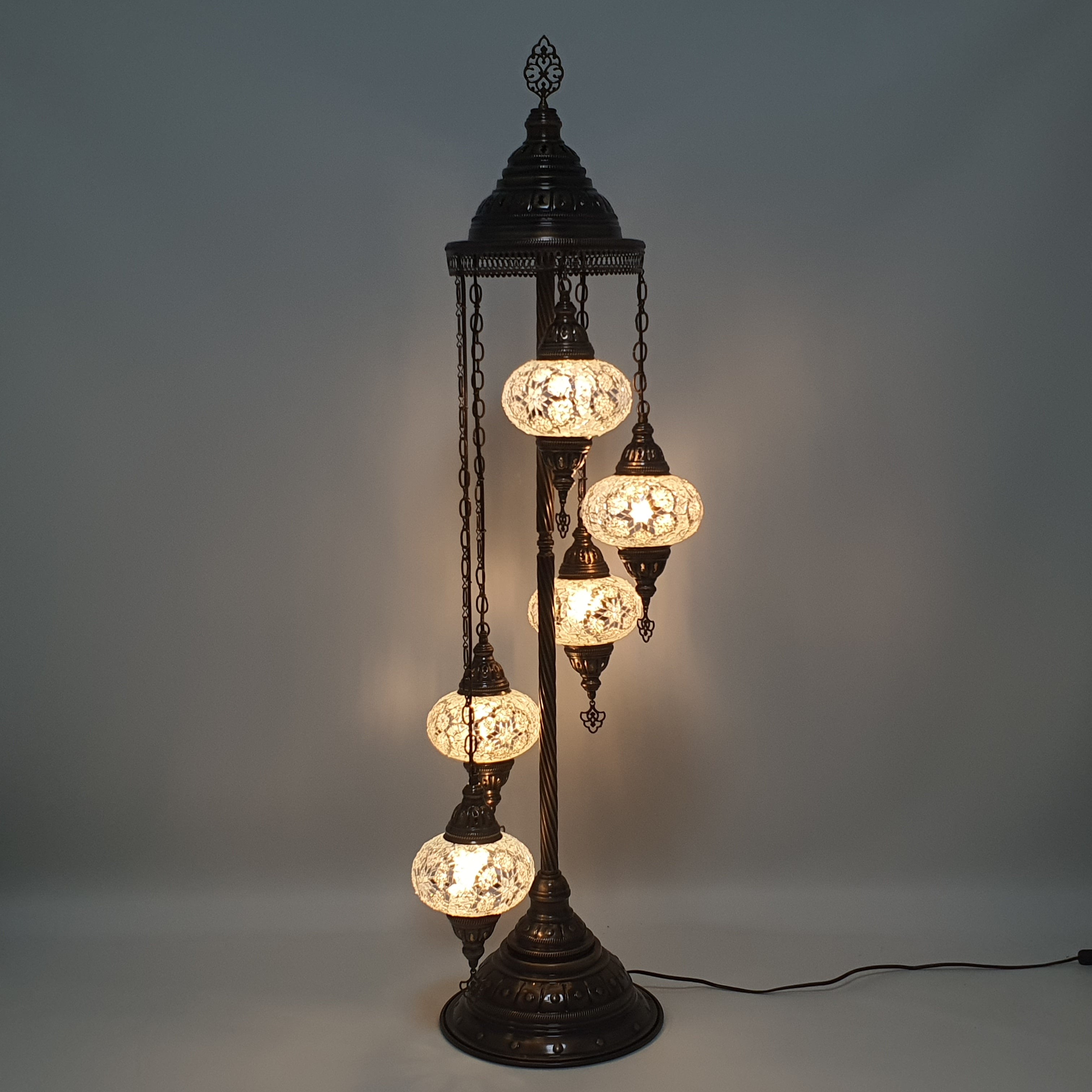 5 Globe White Star Turkish Tiffany Mosaic Floor Lamp LED Light