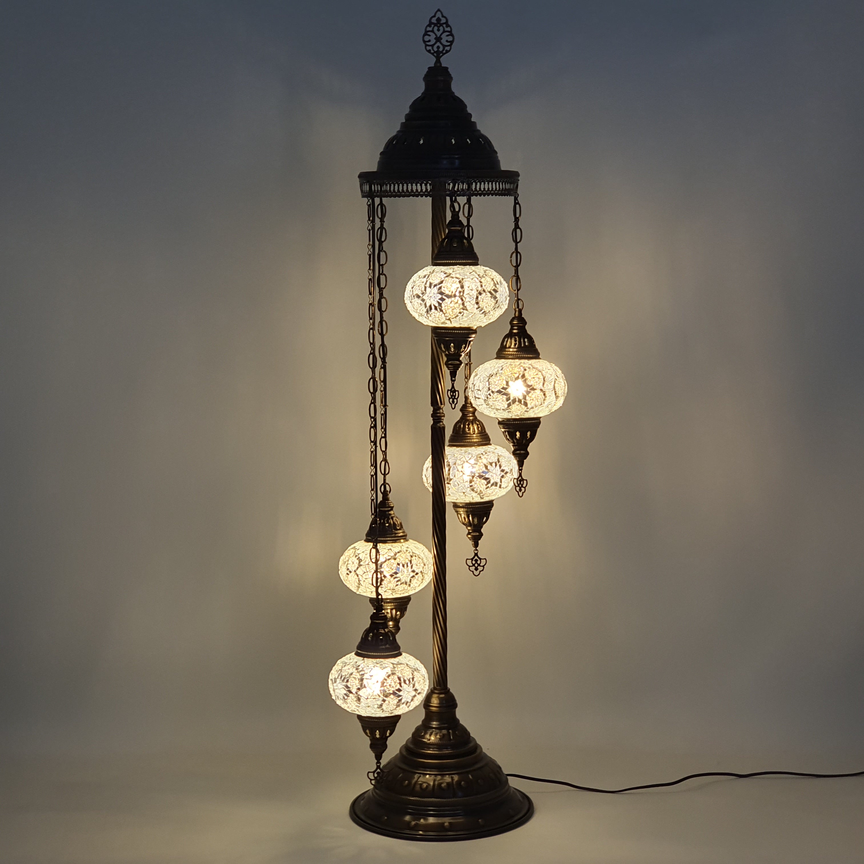 5 Globe White Star Turkish Tiffany Mosaic Floor Lamp LED Light