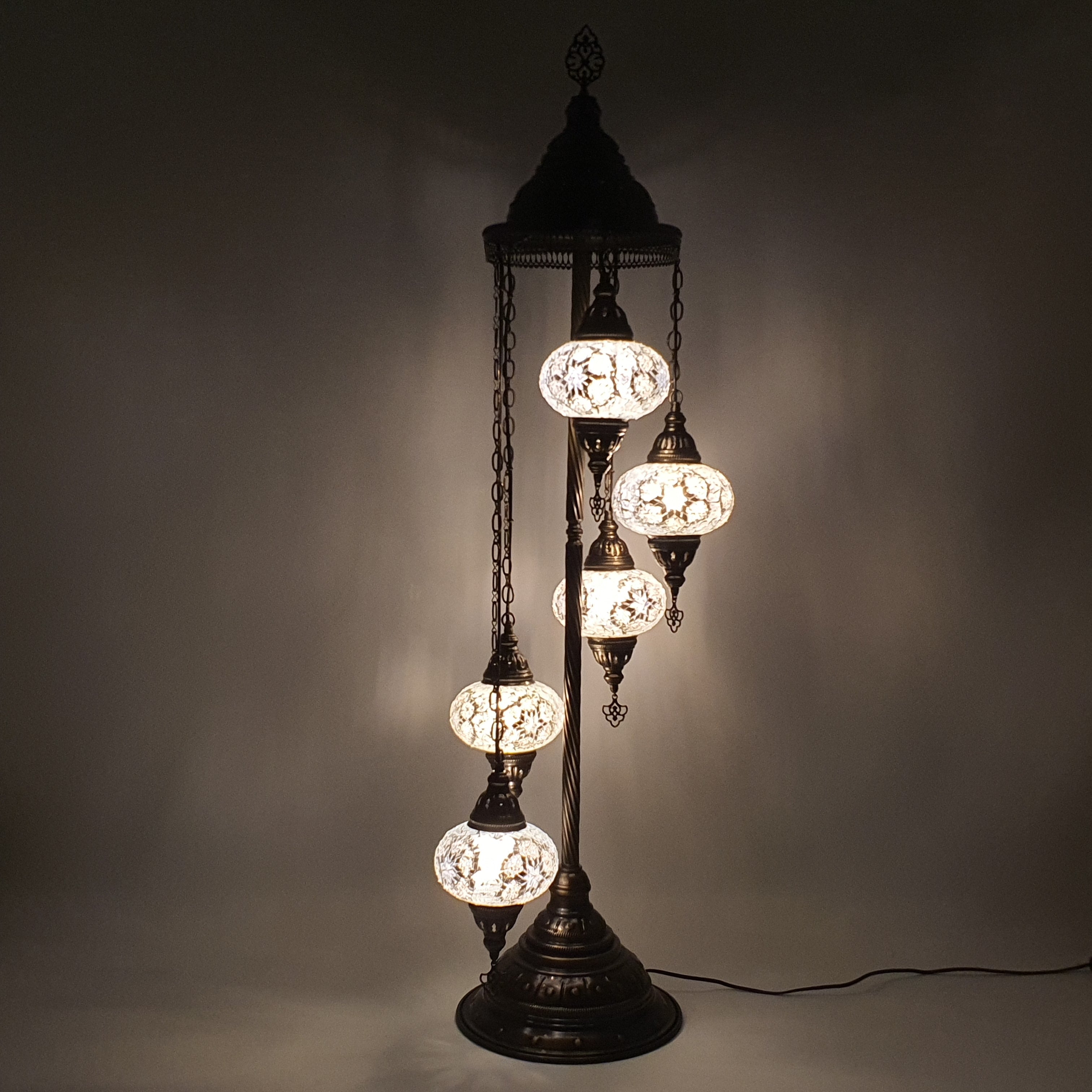 5 Globe White Star Turkish Tiffany Mosaic Floor Lamp LED Light