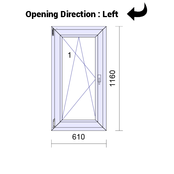 uPVC Tilt and Turn Double Glazed Window Frame and Glass 70mm UK 2 Gasket Seal - 610 x 1160 mm