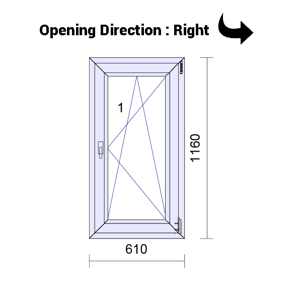uPVC Tilt and Turn Double Glazed Window Frame and Glass 70mm UK 2 Gasket Seal - 610 x 1160 mm