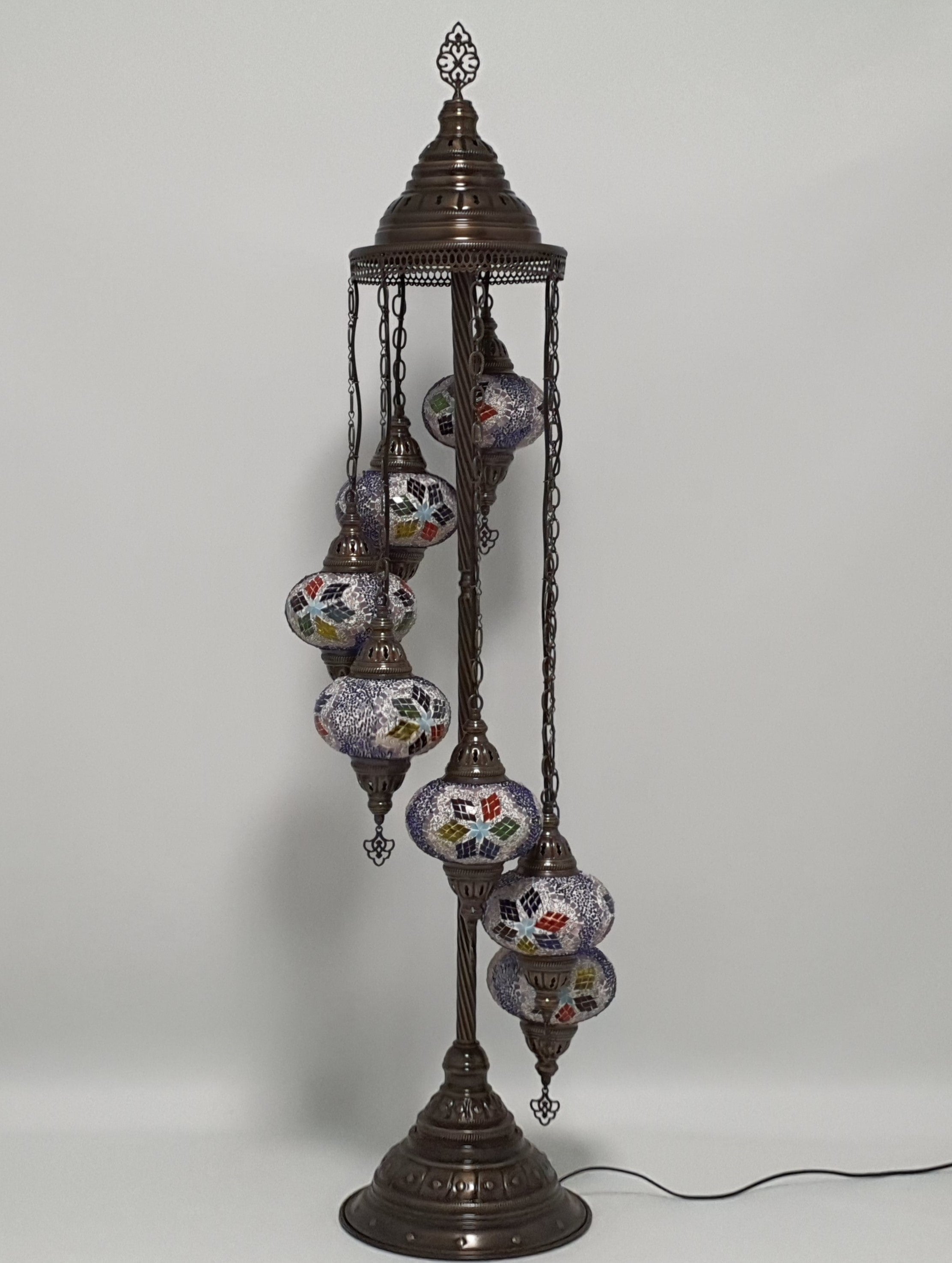 7 Globe niebieska turecka mozaika Tiffany Lampa podłogowa LED Light