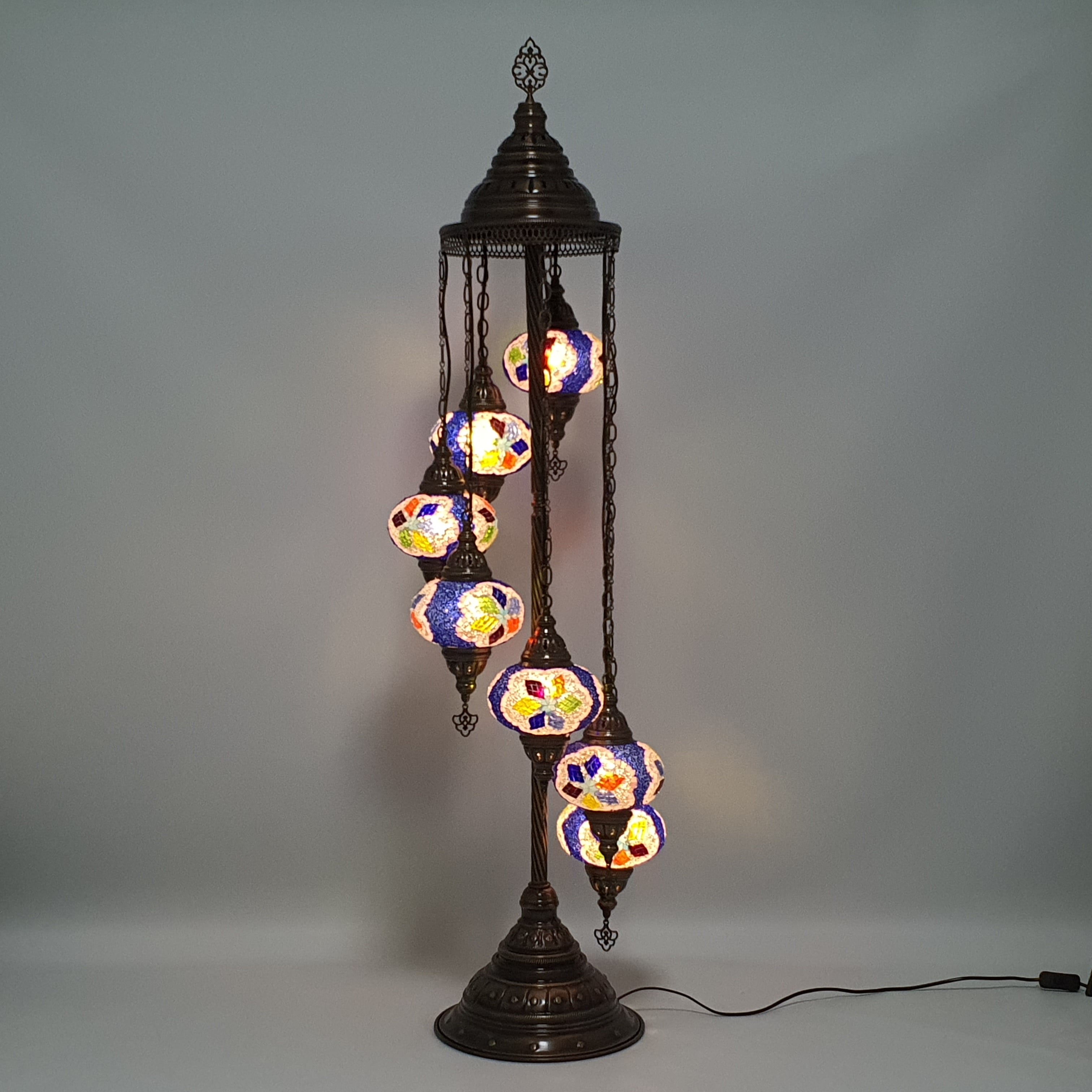 7 Globe niebieska turecka mozaika Tiffany Lampa podłogowa LED Light
