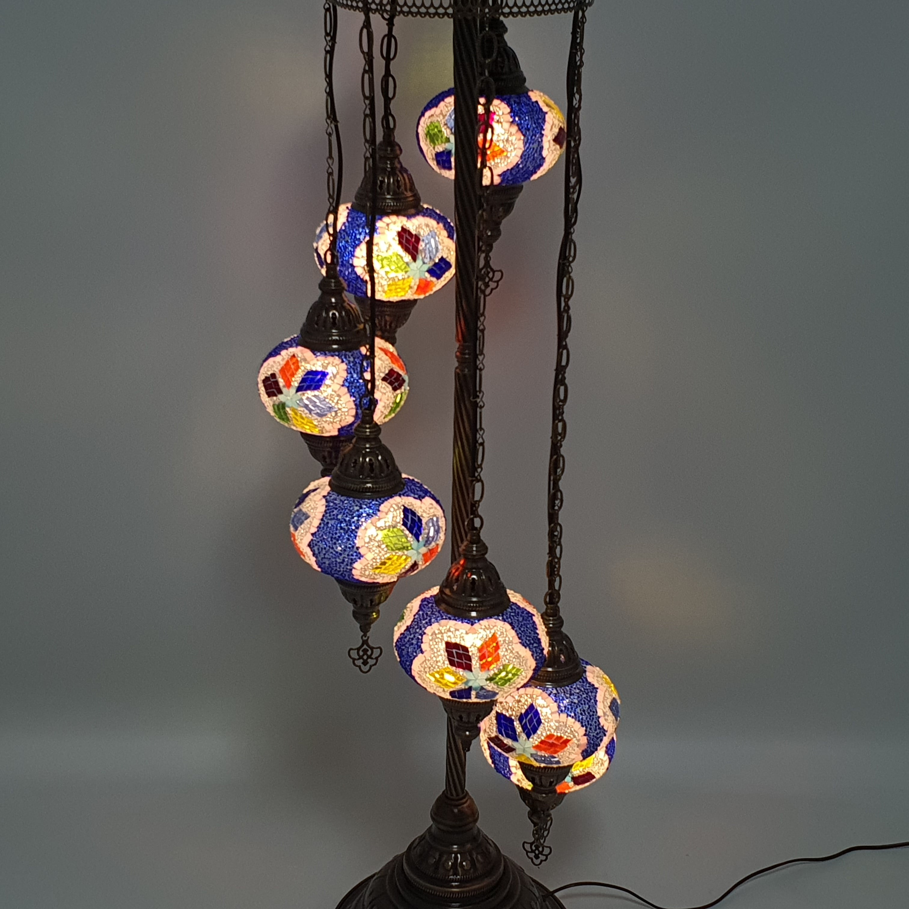 7 Globe niebieska turecka mozaika Tiffany Lampa podłogowa LED Light
