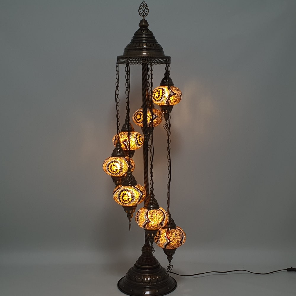 7 Globe Brown Turkish Tiffany Mosaic Floor Lamp LED Light