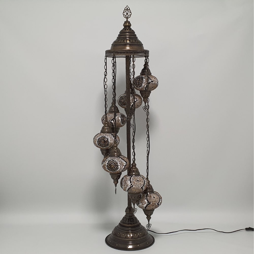 7 Globe Brown Turkish Tiffany Mosaic Floor Lamp LED Light