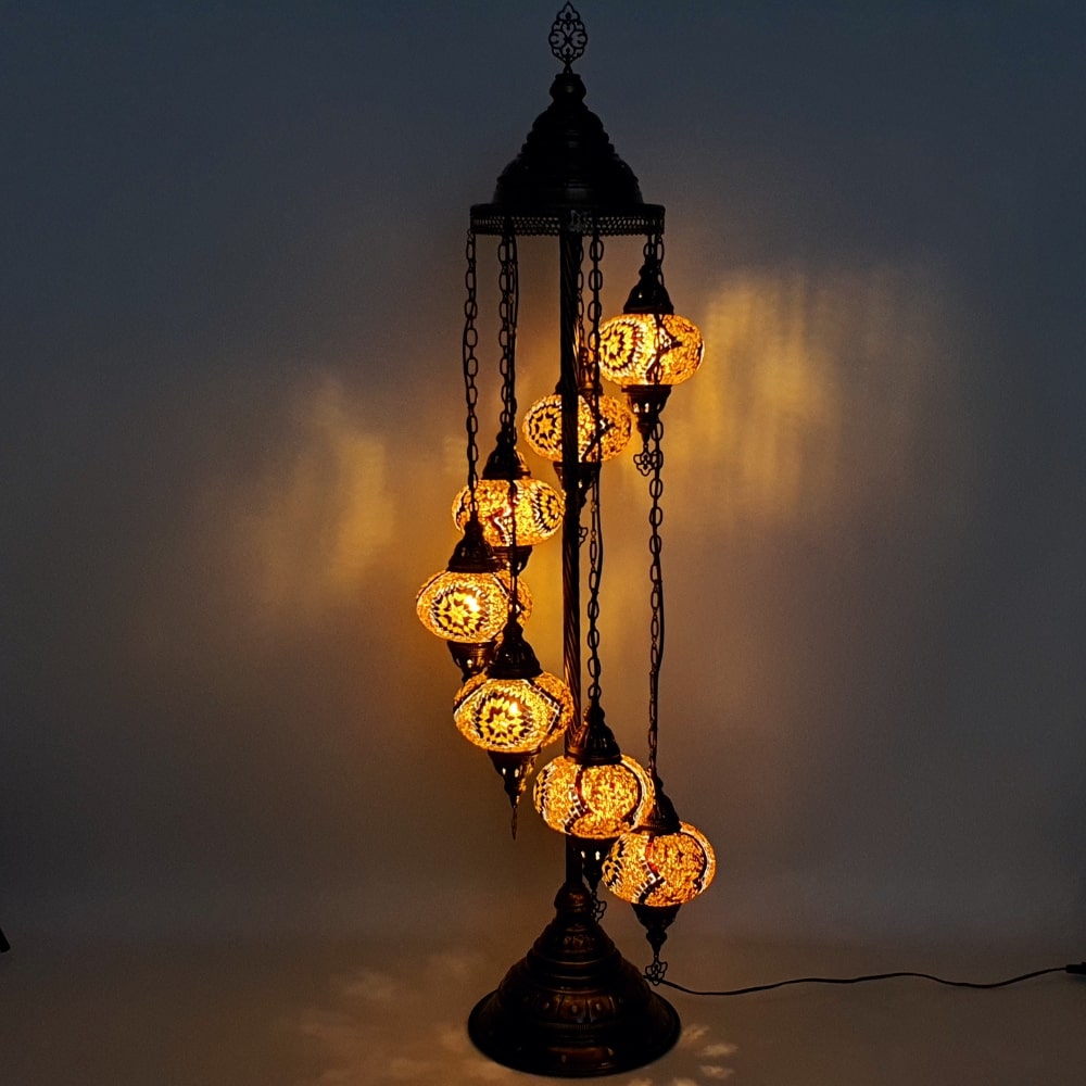 7 Globe Brown Turkish Tiffany Mosaic Floor Lamp LED Light