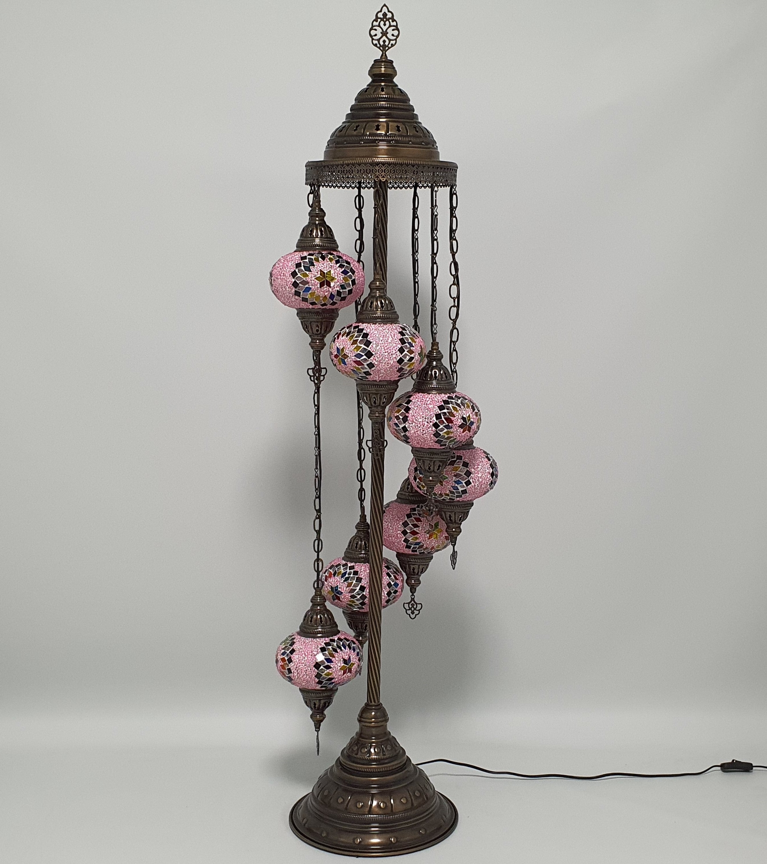 7 Globe Pink Orange Turkish Tiffany Mosaic Floor Lamp LED Light