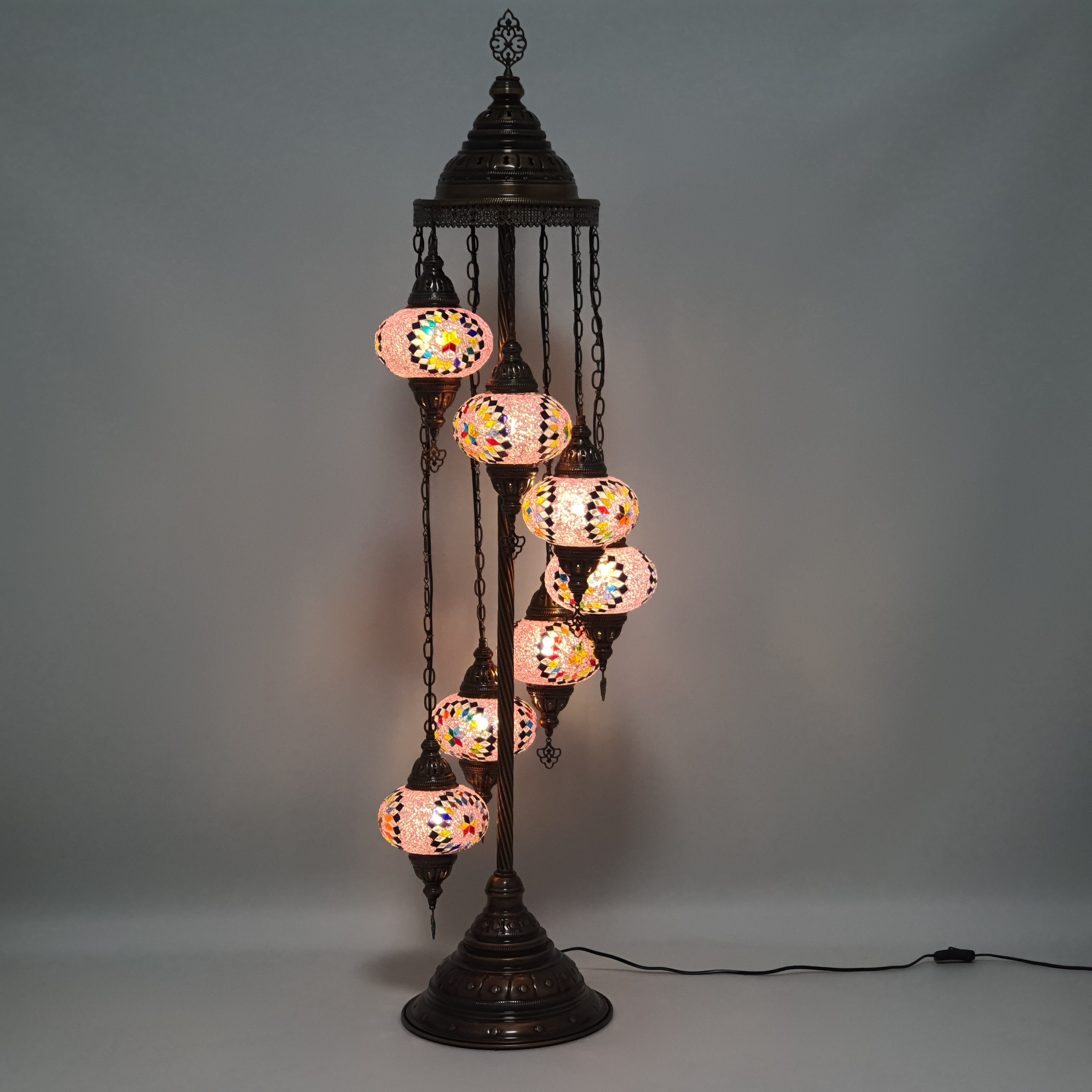 7 Globe Pink Orange Turkish Tiffany Mosaic Floor Lamp LED Light