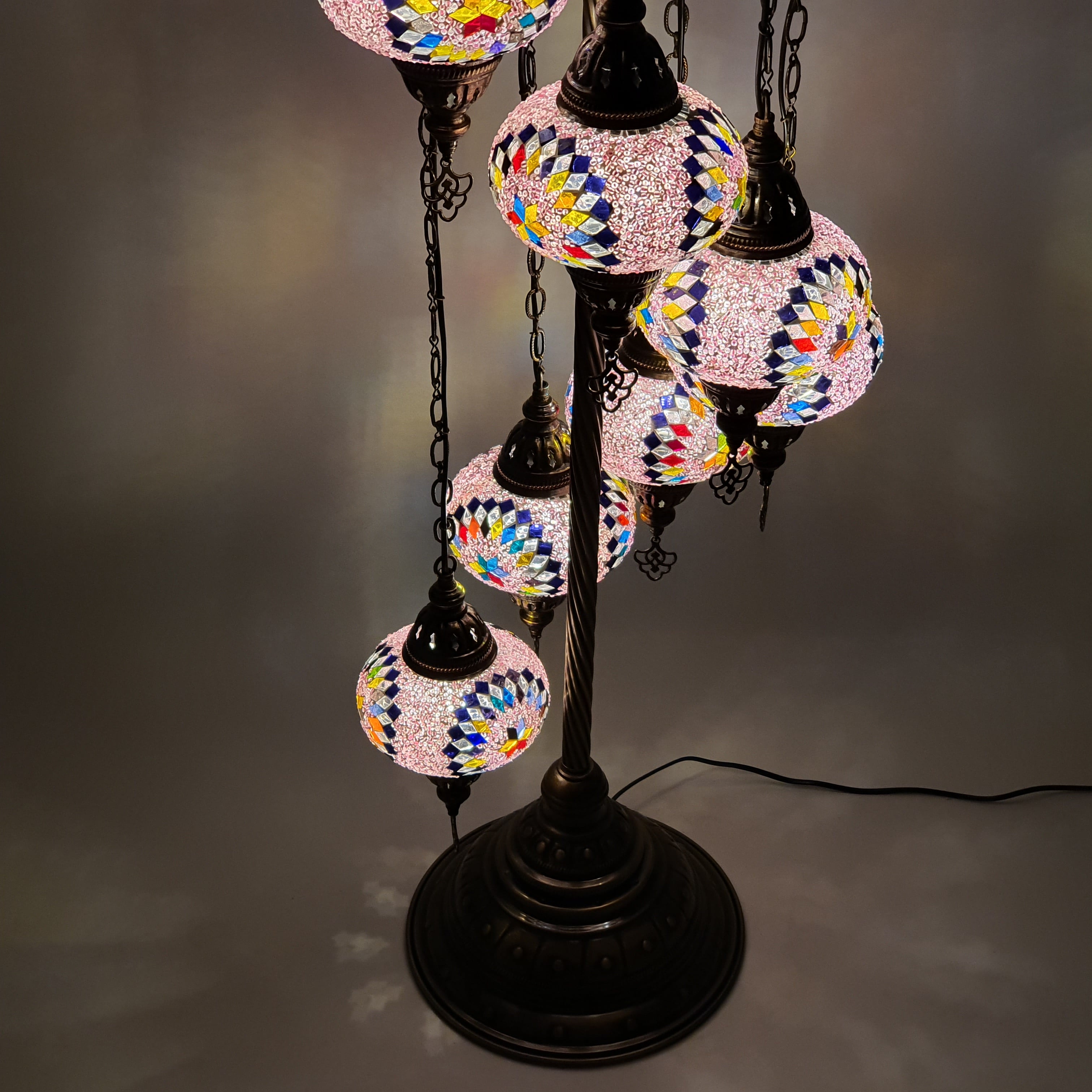 7 Globe Pink Orange Turkish Tiffany Mosaic Floor Lamp LED Light