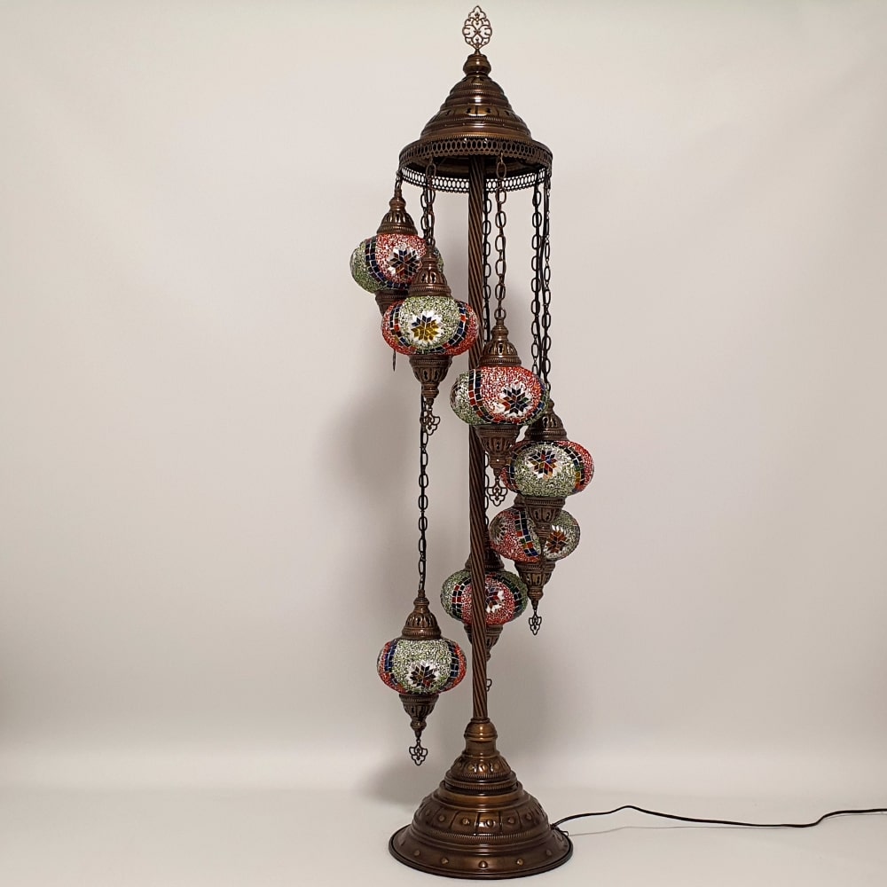 7 Globe Royal Green Orange Turkish Tiffany Mosaic Floor Lamp LED Light
