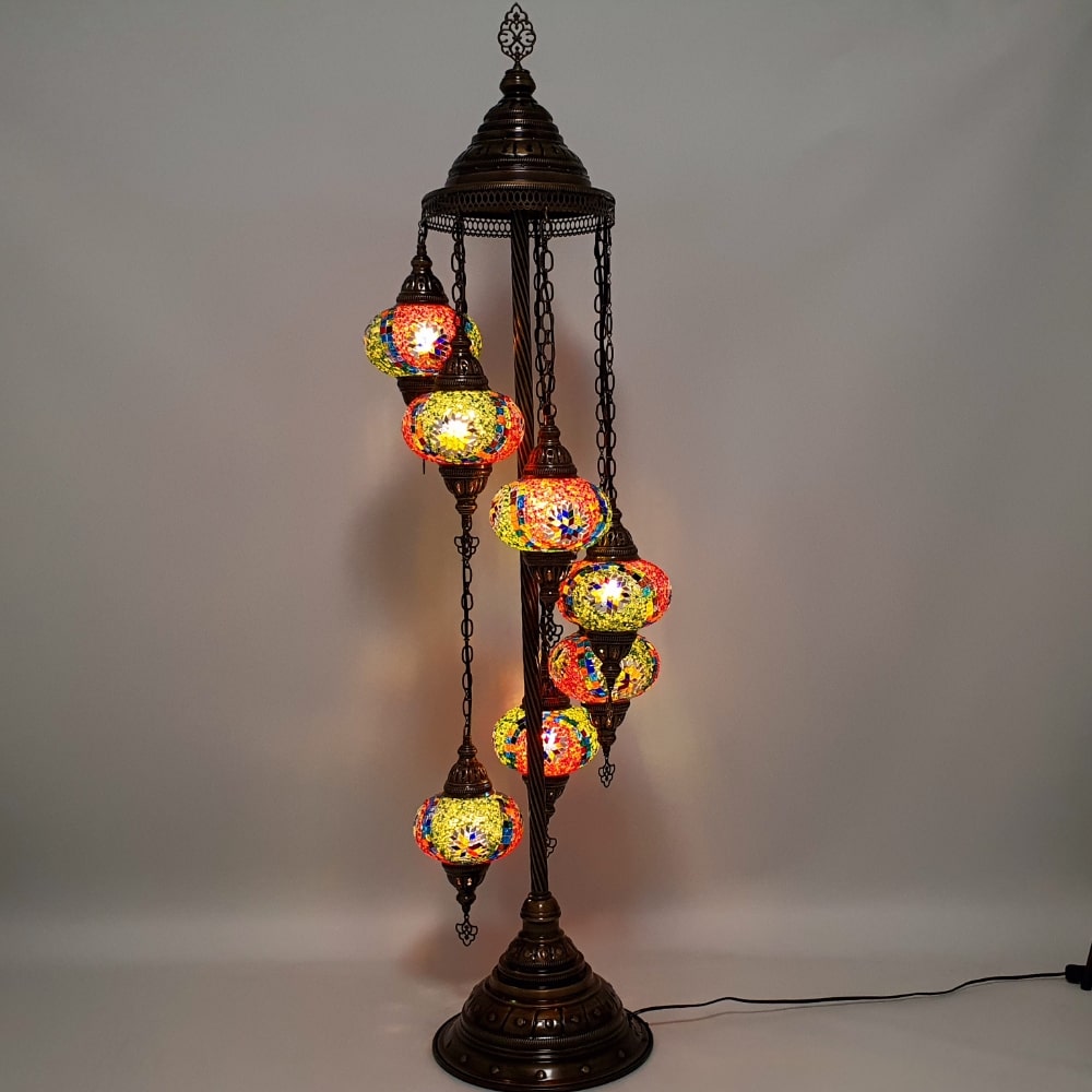 7 Globe Royal Green Orange Turkish Tiffany Mosaic Floor Lamp LED Light