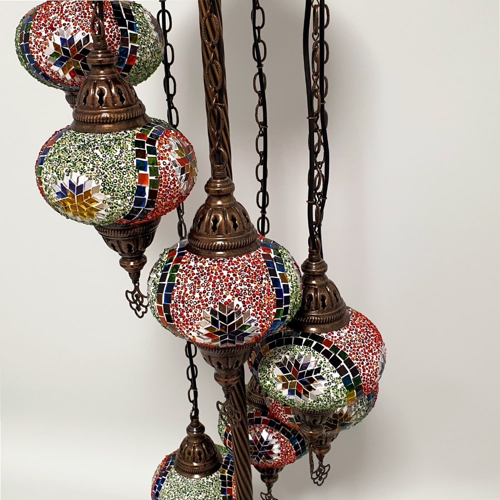 7 Globe Royal Green Orange Turkish Tiffany Mosaic Floor Lamp LED Light