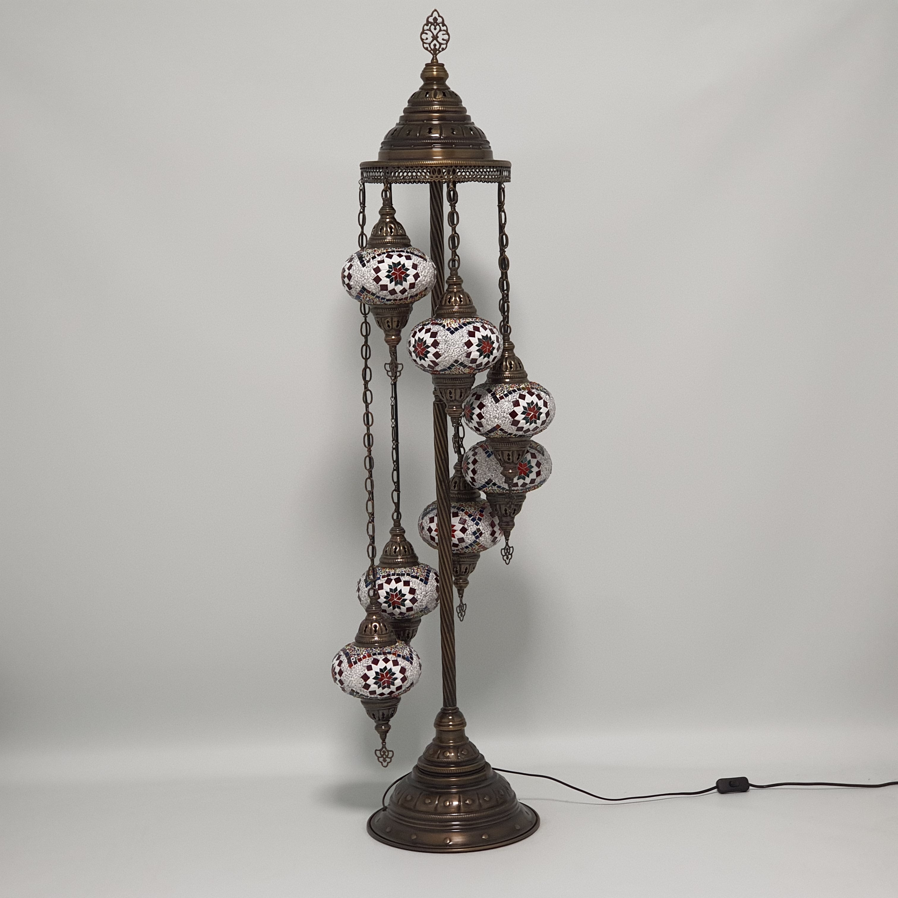 7 Globe White Flower Orange Turkish Tiffany Mosaic Floor Lamp LED Light