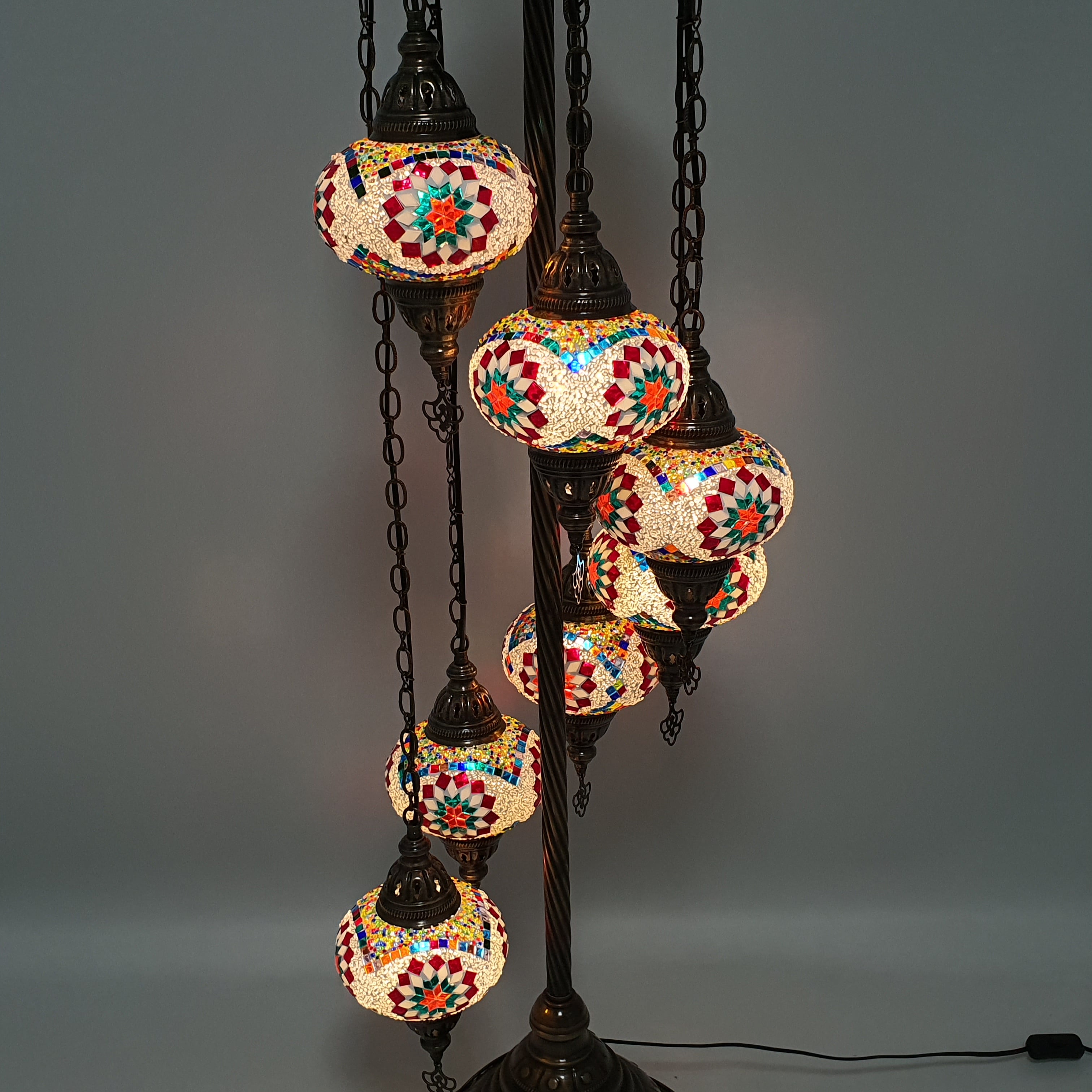 7 Globe White Flower Orange Turkish Tiffany Mosaic Floor Lamp LED Light