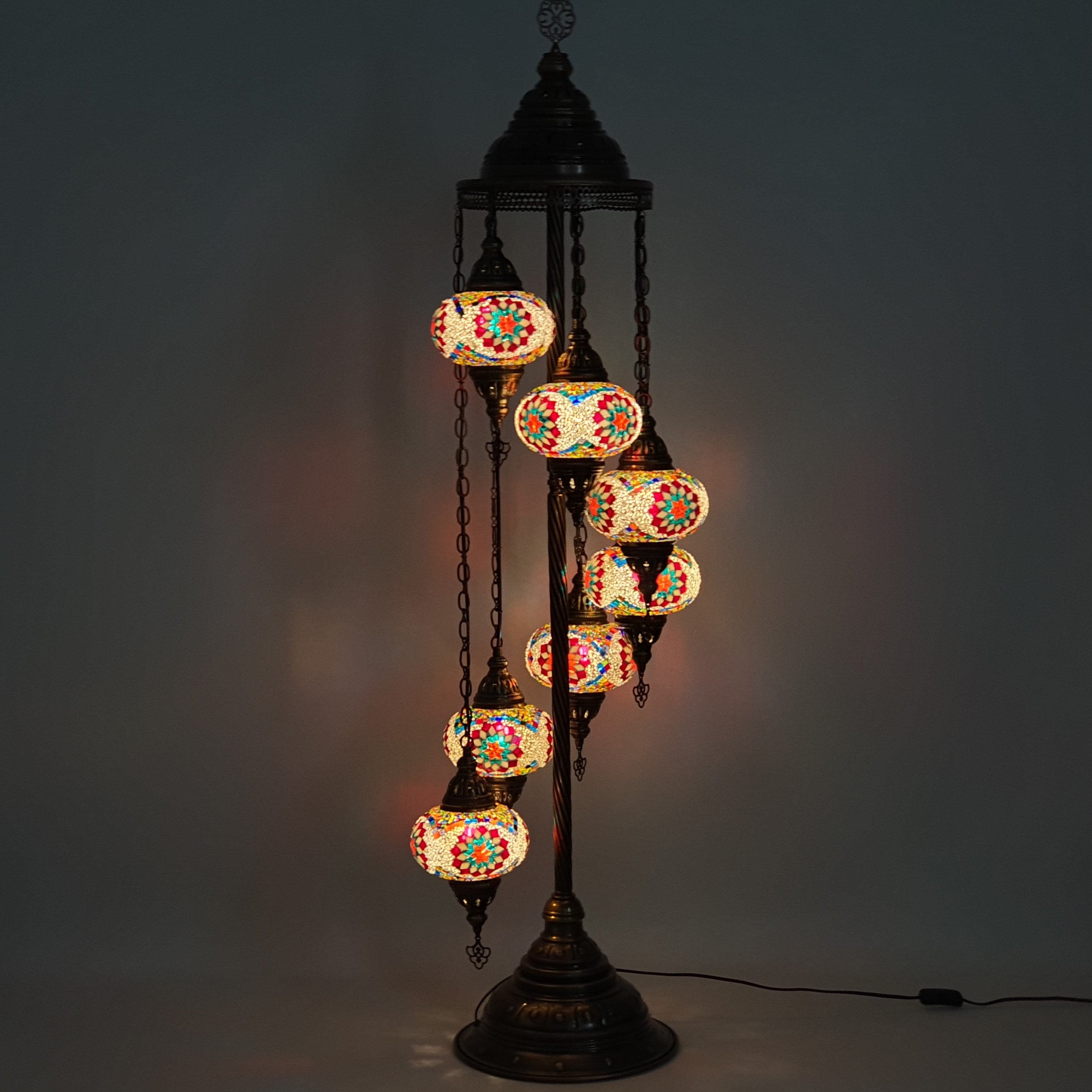 7 Globe White Flower Orange Turkish Tiffany Mosaic Floor Lamp LED Light