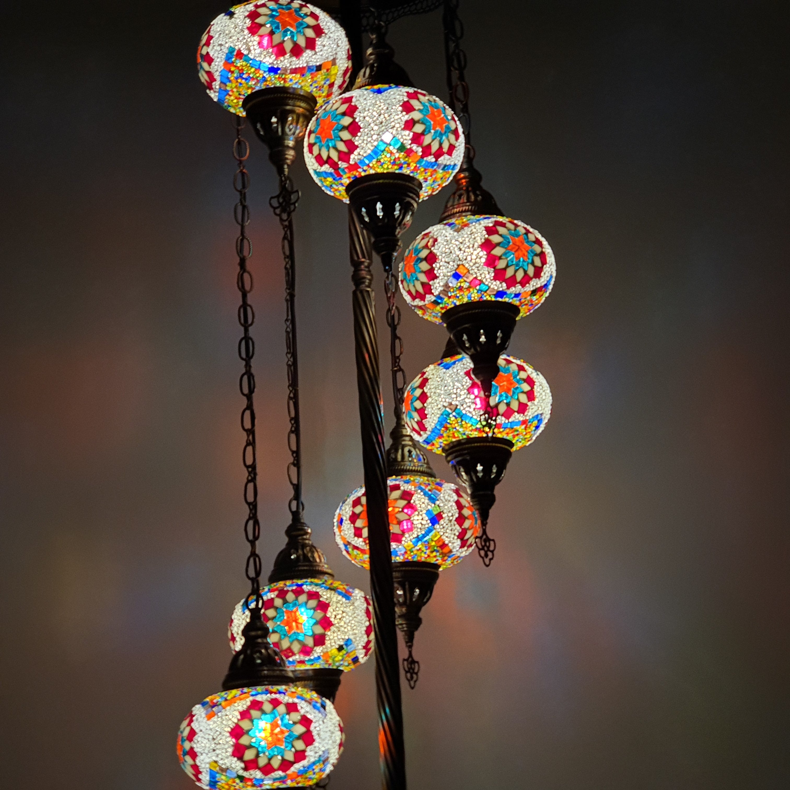 7 Globe White Flower Orange Turkish Tiffany Mosaic Floor Lamp LED Light