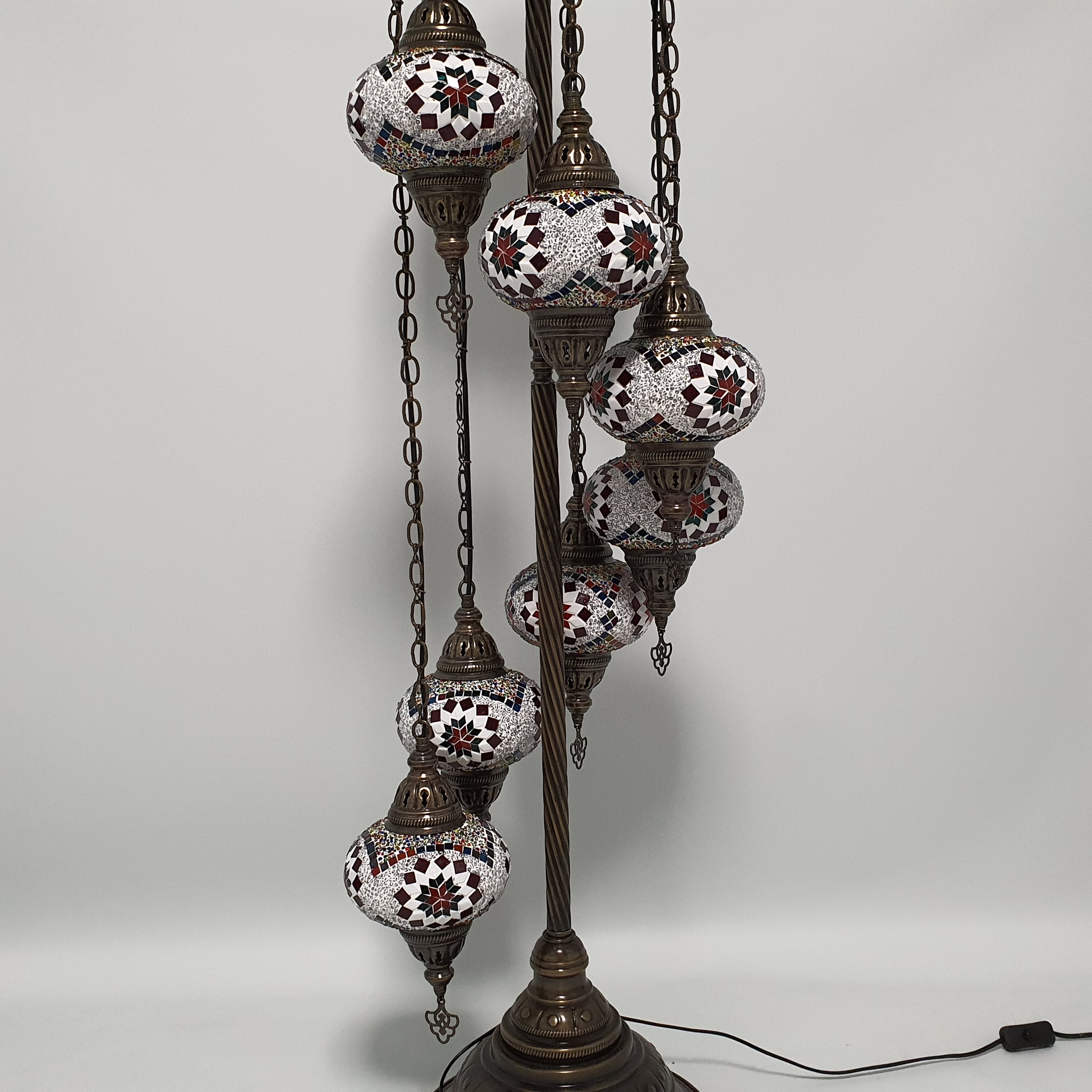 7 Globe White Flower Orange Turkish Tiffany Mosaic Floor Lamp LED Light