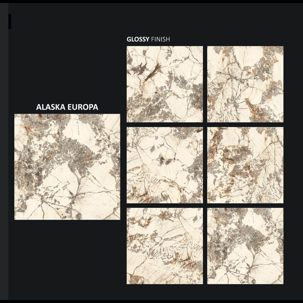 Alaska Europa Rectified Glossy Stone Effect Porcelain (800mm x 800mm) Wall and Floor Tiles