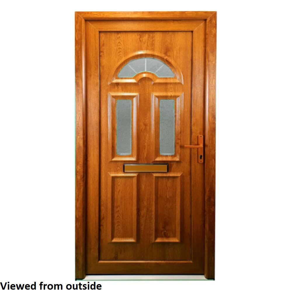 uPVC Pre-Hung Full Front Door Set 24mm Right Hand Hung - (BAU 27 Golden Oak)