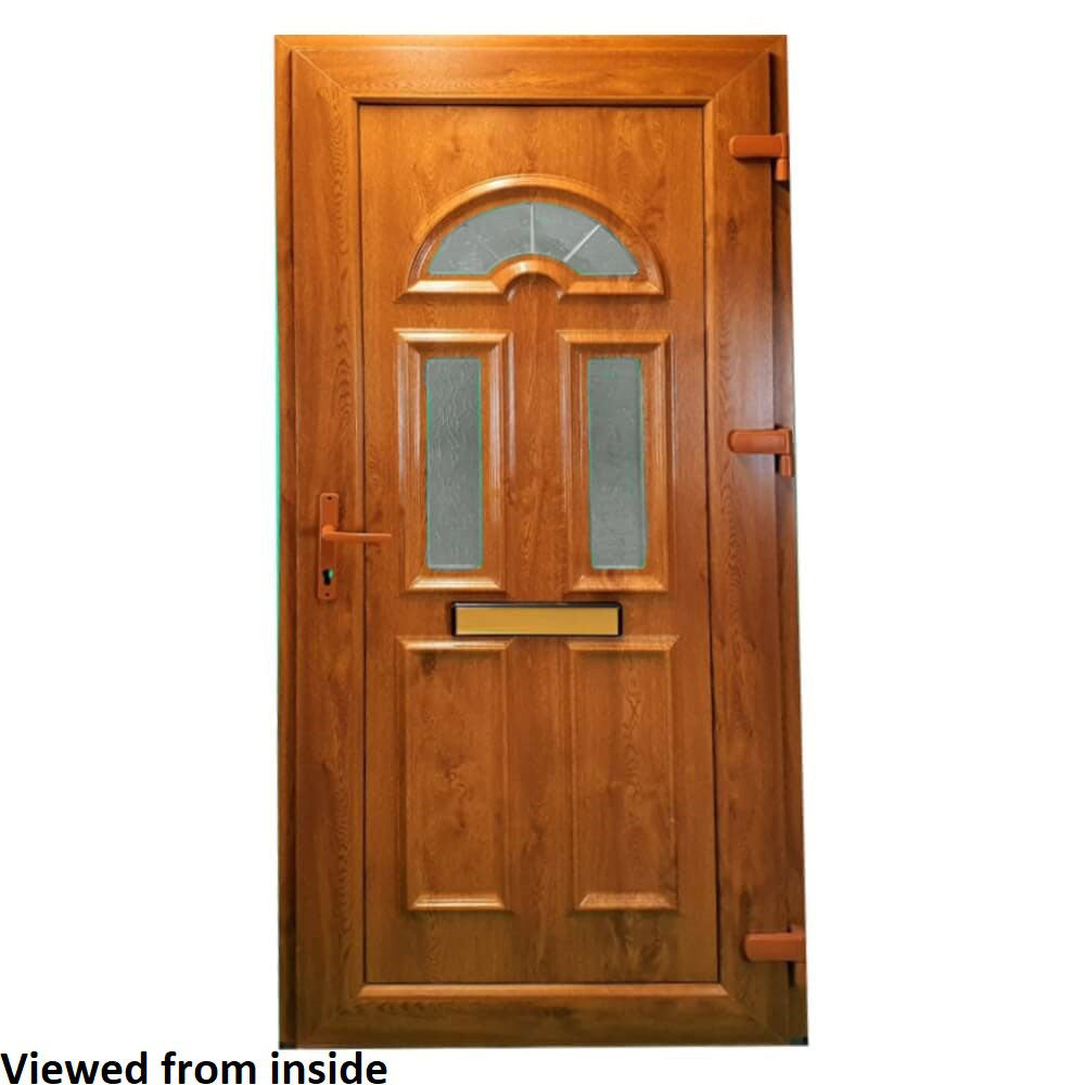 uPVC Pre-Hung Full Front Door Set 24mm Right Hand Hung - (BAU 27 Golden Oak)