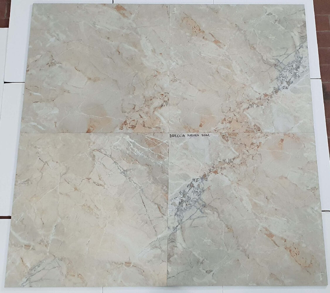 Breccia Aurora Beżowa rektyfikowana porcelana z efektem polerowanego kamienia 800x800mm płytki ścienne i podłogowe