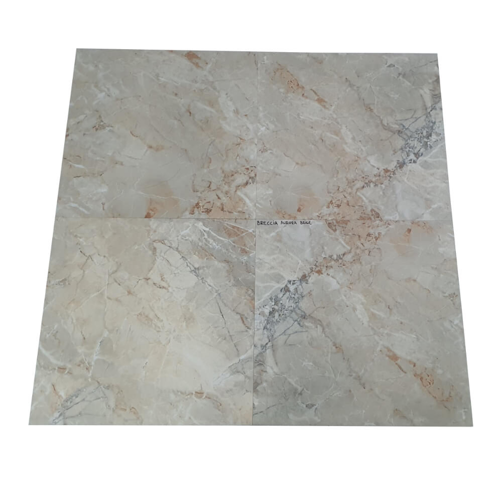 Breccia Aurora Beżowa rektyfikowana porcelana z efektem polerowanego kamienia 800x800mm płytki ścienne i podłogowe