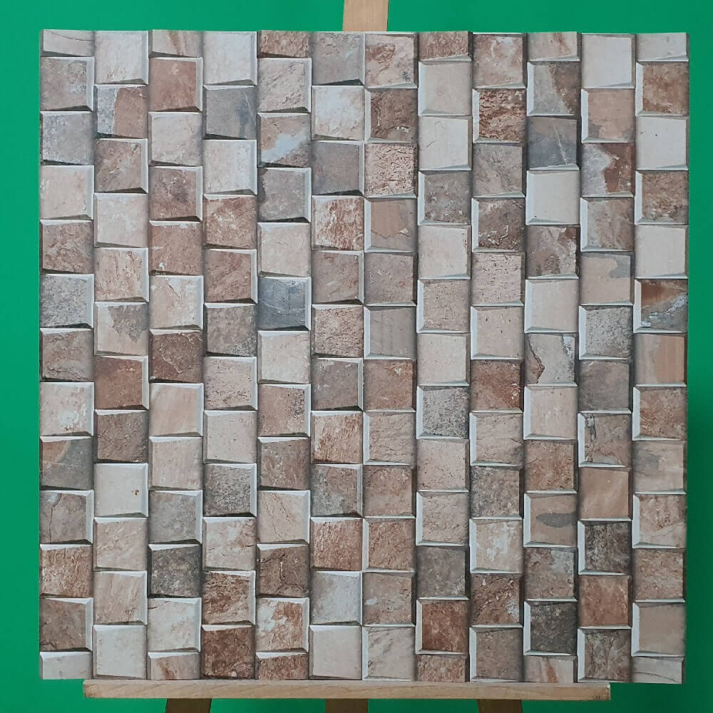 Cocoostia Coffee Brown Mosaic Cubes Split Face Slate Effect 300x600mm Rektyfikowana matowa porcelanowa dekoracyjna płytka ścienna