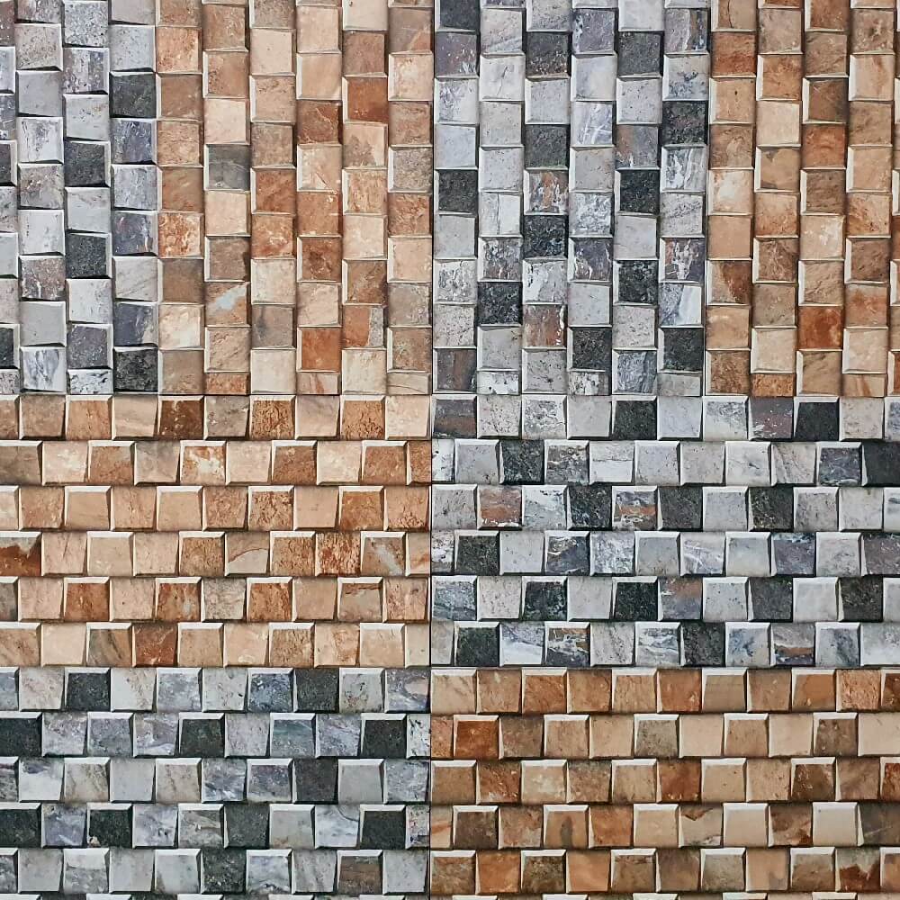 Cocoostia Grey Mosaic Cubes Split Face Slate Effect (300mm x 600mm) Rectified Matt Porcelain Decorative Wall Tile
