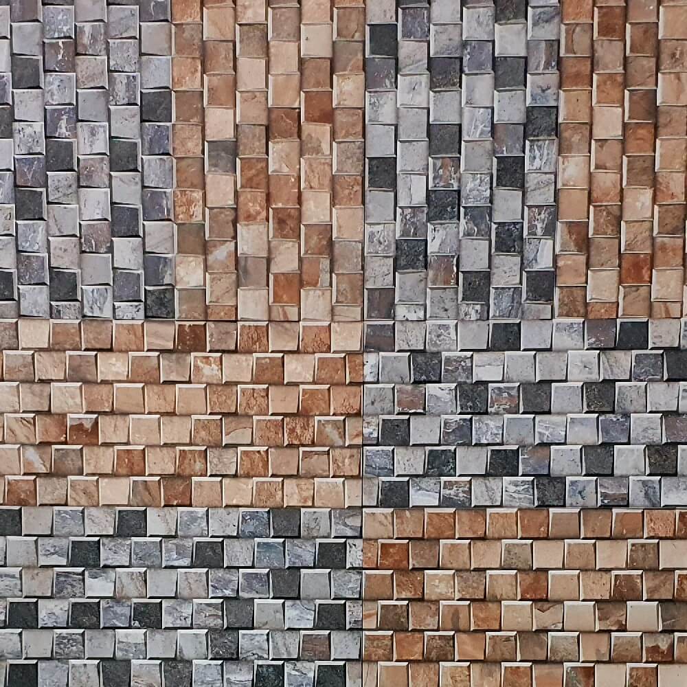 Cocoostia Grey Mosaic Cubes Split Face Slate Effect (300mm x 600mm) Rectified Matt Porcelain Decorative Wall Tile