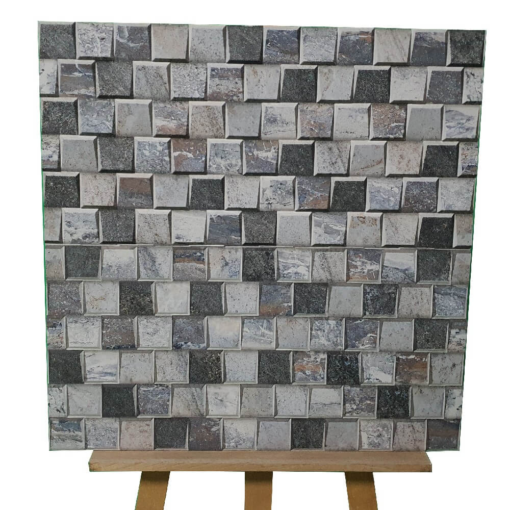 Cocoostia Grey Mosaic Cubes Split Face Slate Effect (300mm x 600mm) Rectified Matt Porcelain Decorative Wall Tile