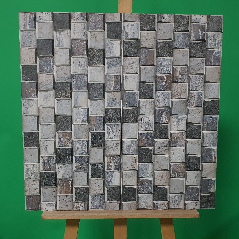 Cocoostia Grey Mosaic Cubes Split Face Slate Effect (300mm x 600mm) Rectified Matt Porcelain Decorative Wall Tile