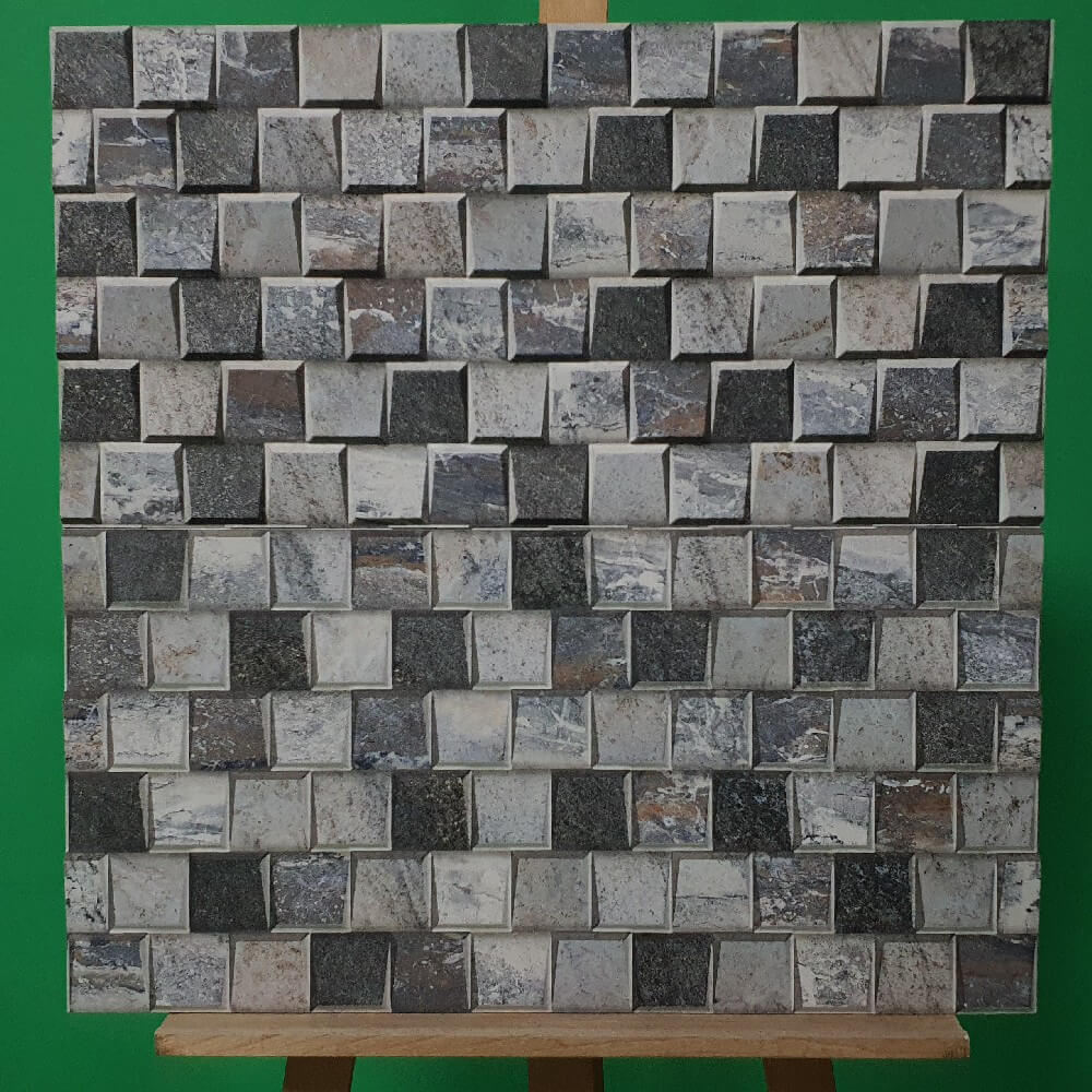 Cocoostia Grey Mosaic Cubes Split Face Slate Effect (300mm x 600mm) Rectified Matt Porcelain Decorative Wall Tile