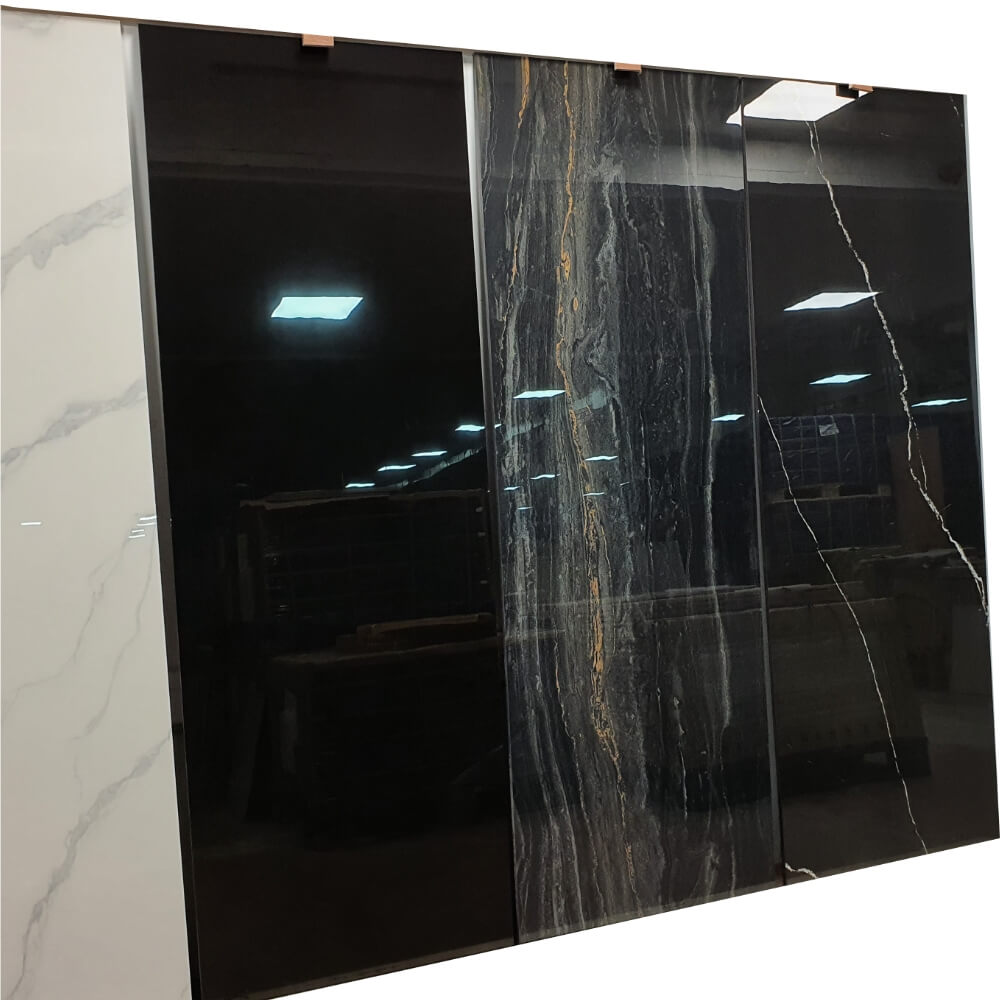 Marquina 18mm rectificat format mare slefuit cu efect de piatra blat de porțelan 800x2400mm gresie