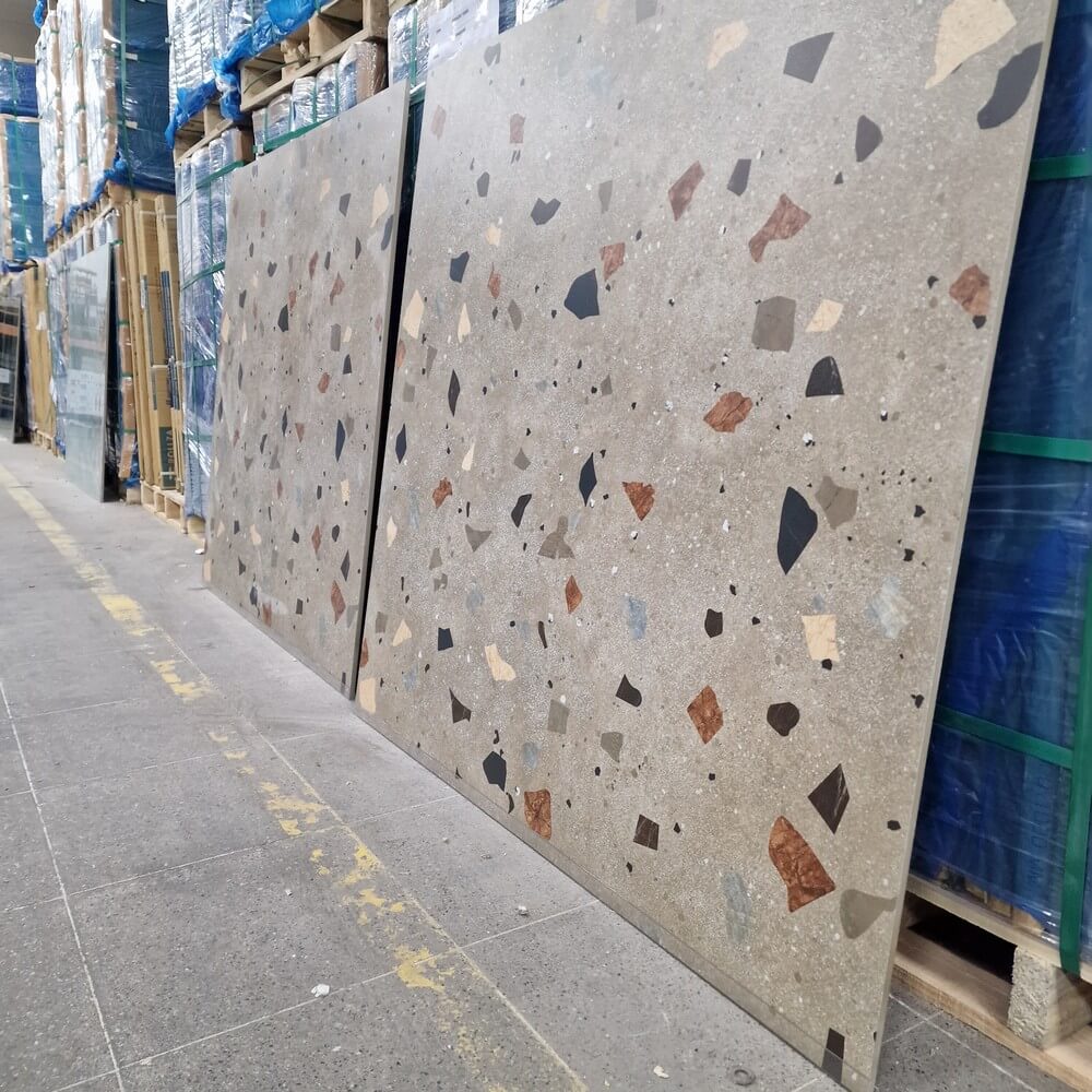 Terrazzo Verde Rectified Matt Stone Effect Porcelain (1000mm x 1000mm) Wall and Floor Tiles