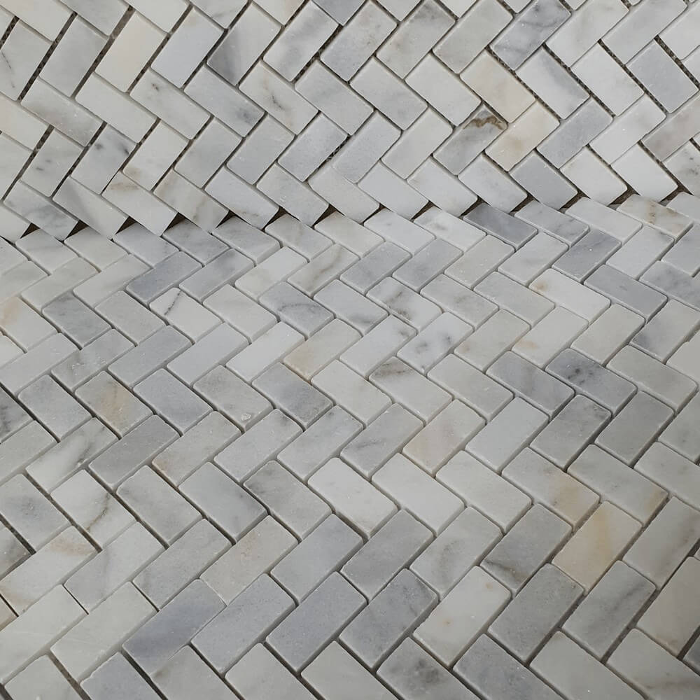 White Marble Herringbone Mosaic Wall Tiles